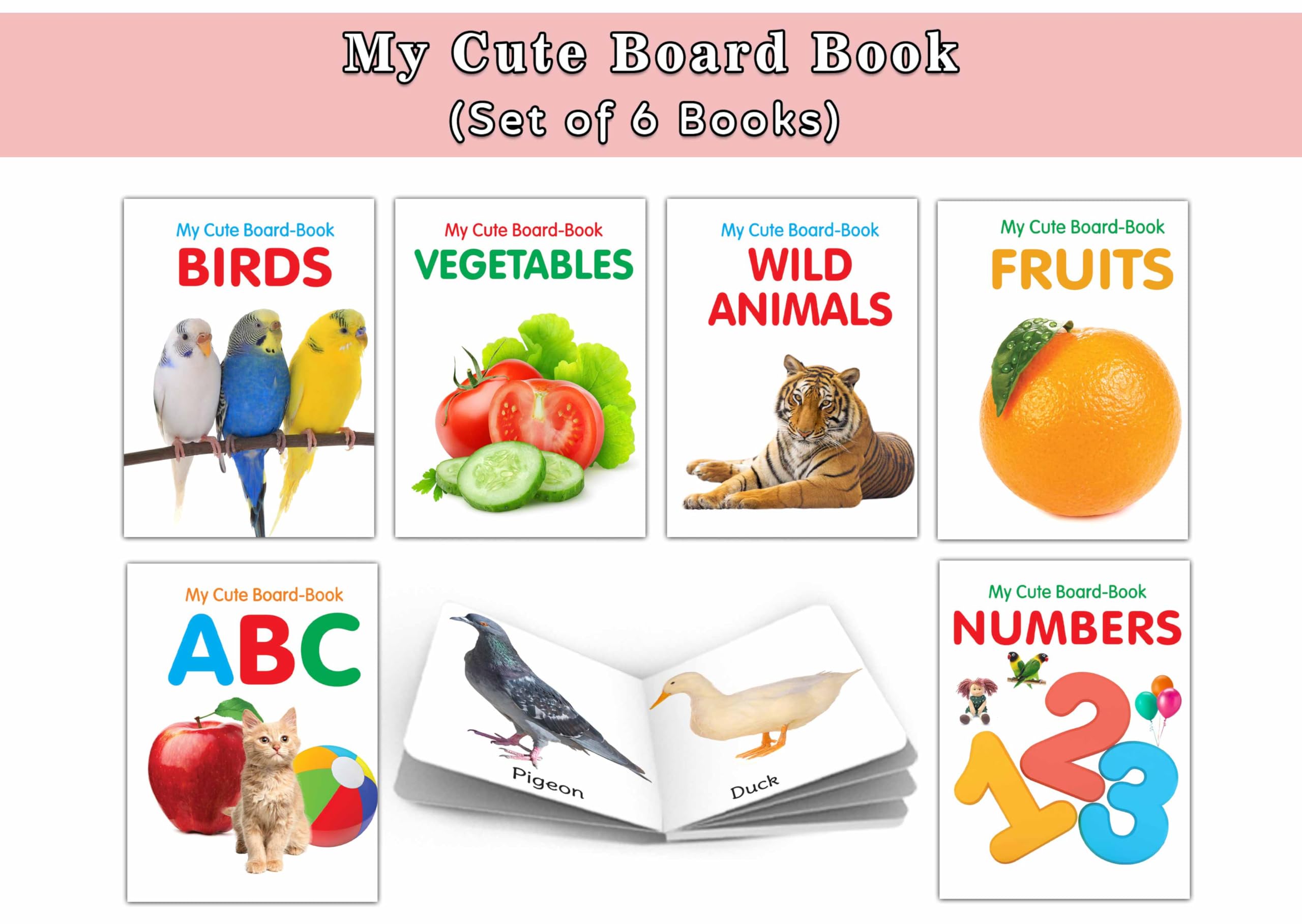 My First Educational Board Book Set for Toddlers  ABC, Numbers, Fruits, Vegetables, Wild Animals, Birds, Fun Learning board book
