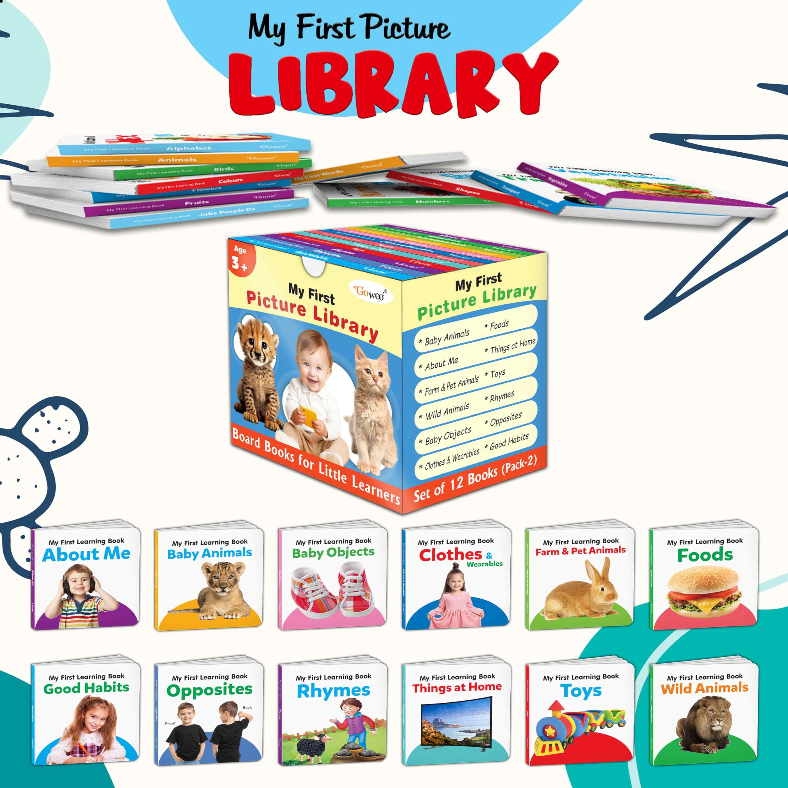 Ukg Class Picture Book Box Set of 12 board books (Blue Edition) : Board book set for children, Early learning library book, ABC,