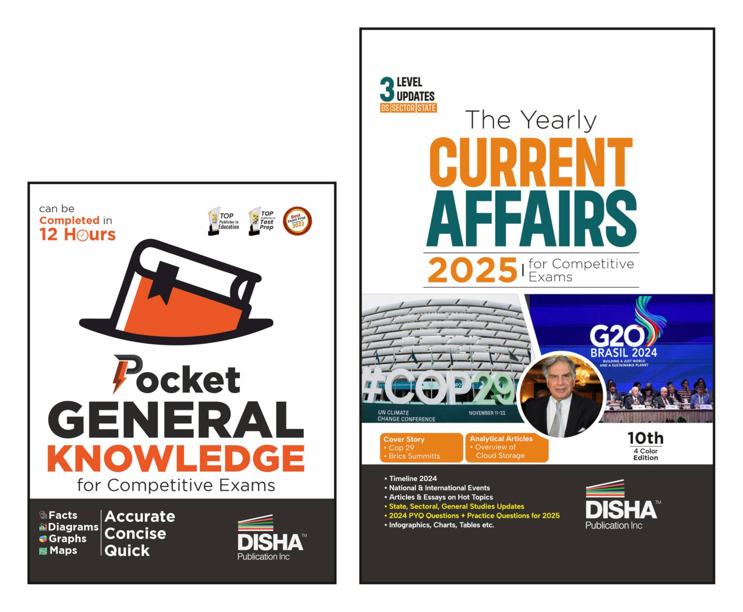 Old Edition  Disha Color Combo (Set Of 2 Books) Pocket General Knowledge & Yearly Current Affairs 2025 For Competitive Exams 4T