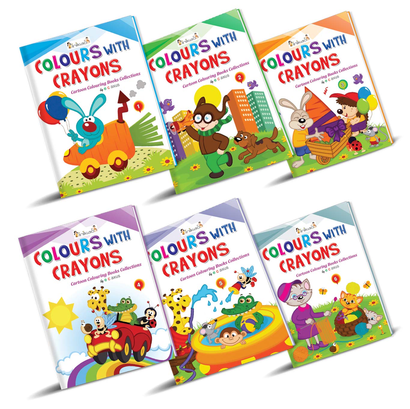 Inikao Colouring Books For Kids | Pack Of 6 Crayon Cartoon Coloring Books For Children Age 3+ Years (Cartoon Colouring Books Col