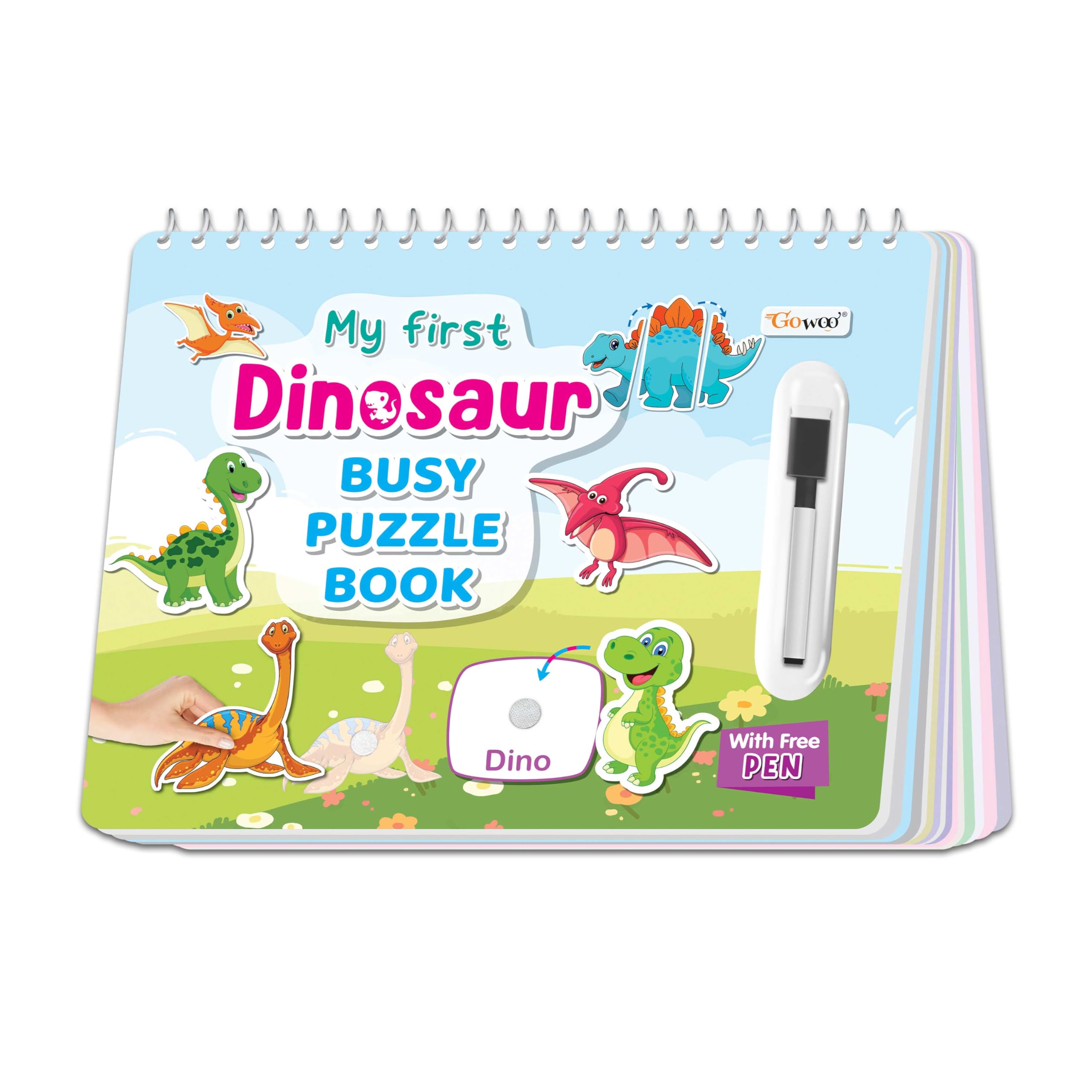 My First Dinosaur Busy Puzzle Book : Educational book for Young learners, Kids Activity Book, Montessori Book with hook and loop