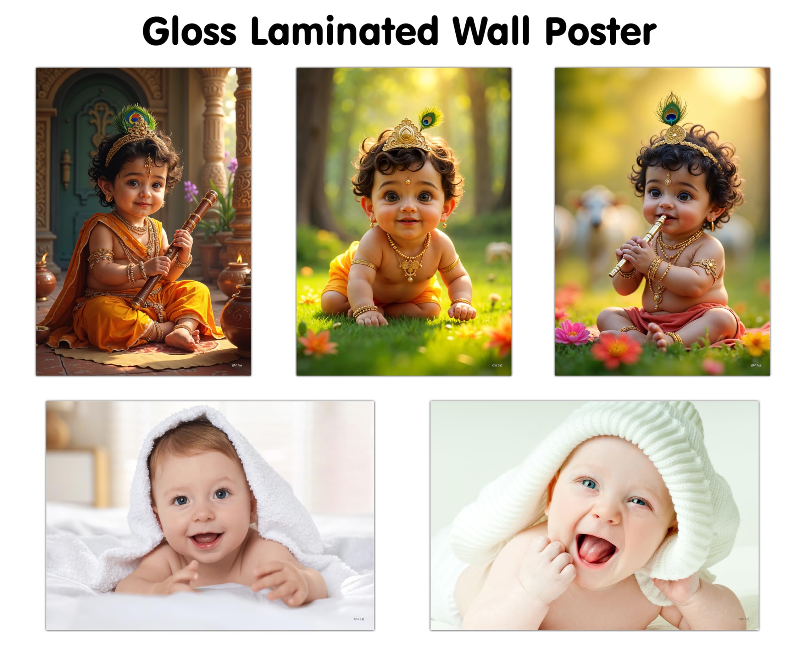 KRISHNA BABY POSTER  4, 5, 6 and BABY POSTER  5 and 6 (GLOSS LAMINATION) : cute krishna poster for home, stylish baby glossy 