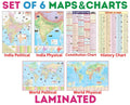 India & World Map (Both Political & Physical) With Indian Constitution And Indian History Chart | Laminated | Set Of 6 Maps And 