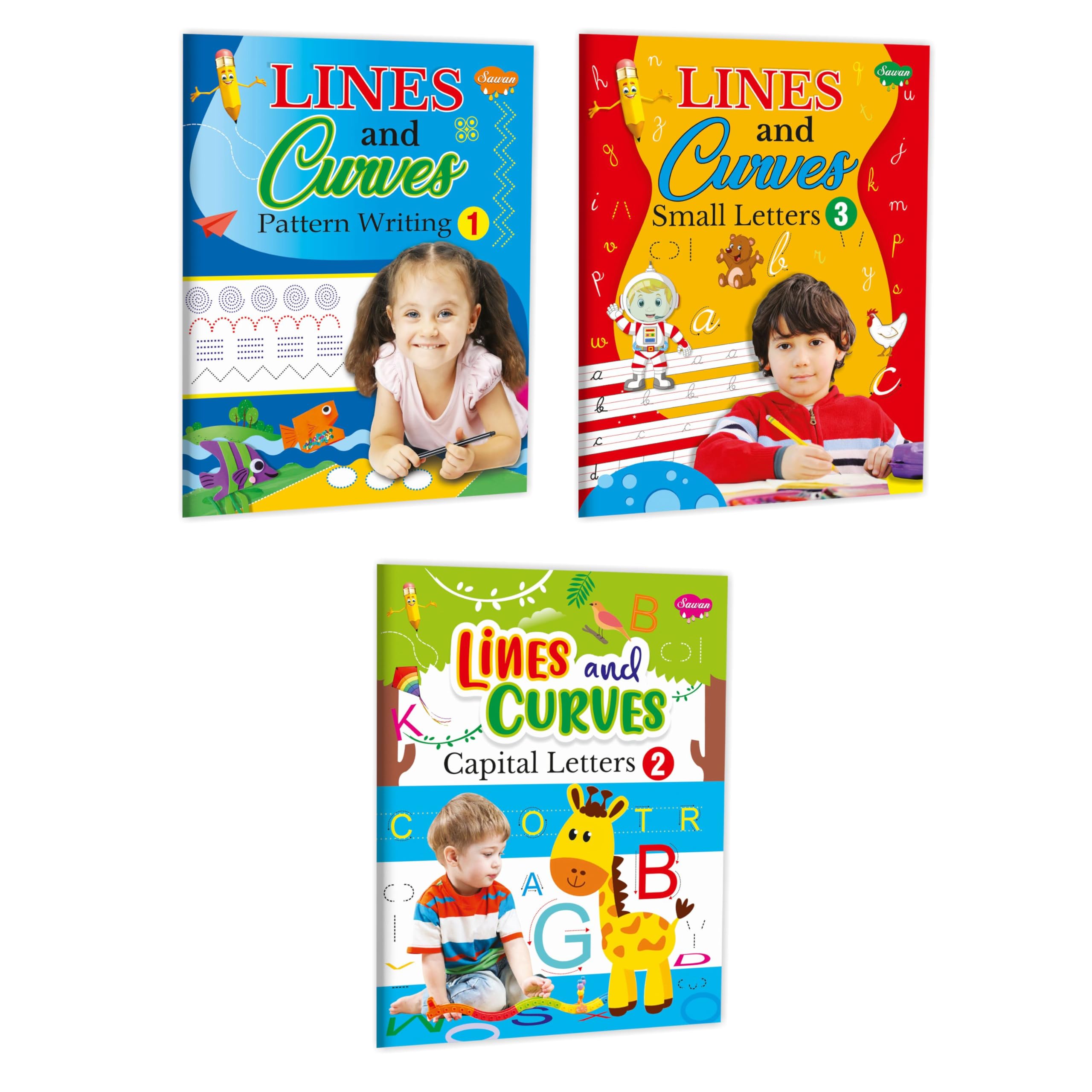 Set Of 3 Books (Lines And Curves1 Pattern Writing, Lines And Curves2 Capital Letter, Lines And Curves3 Small Letters)