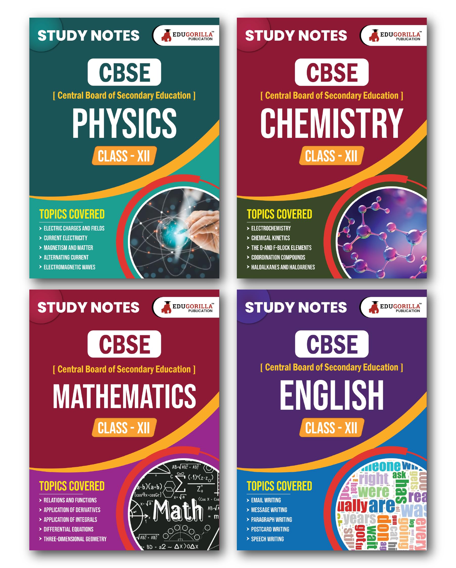 Cbse Class Xii Science Stream (Pcm) Combo Notes  Physics, Chemistry, Mathematics, English | Set Of 4 Guide Books In English | C