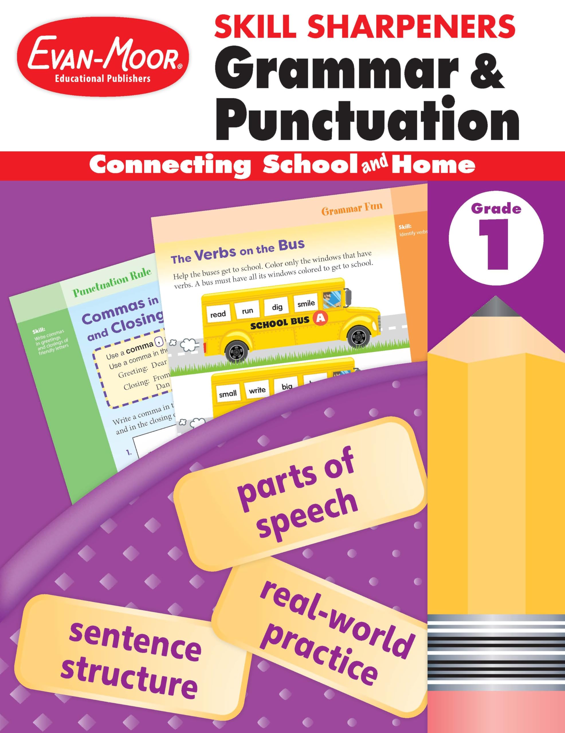 EvanMoor Skill Sharpeners Grammar and Punctuation Workbook, Grade 1, Nouns, Verbs, Sentence Structure, Subject, Predicate, Lang