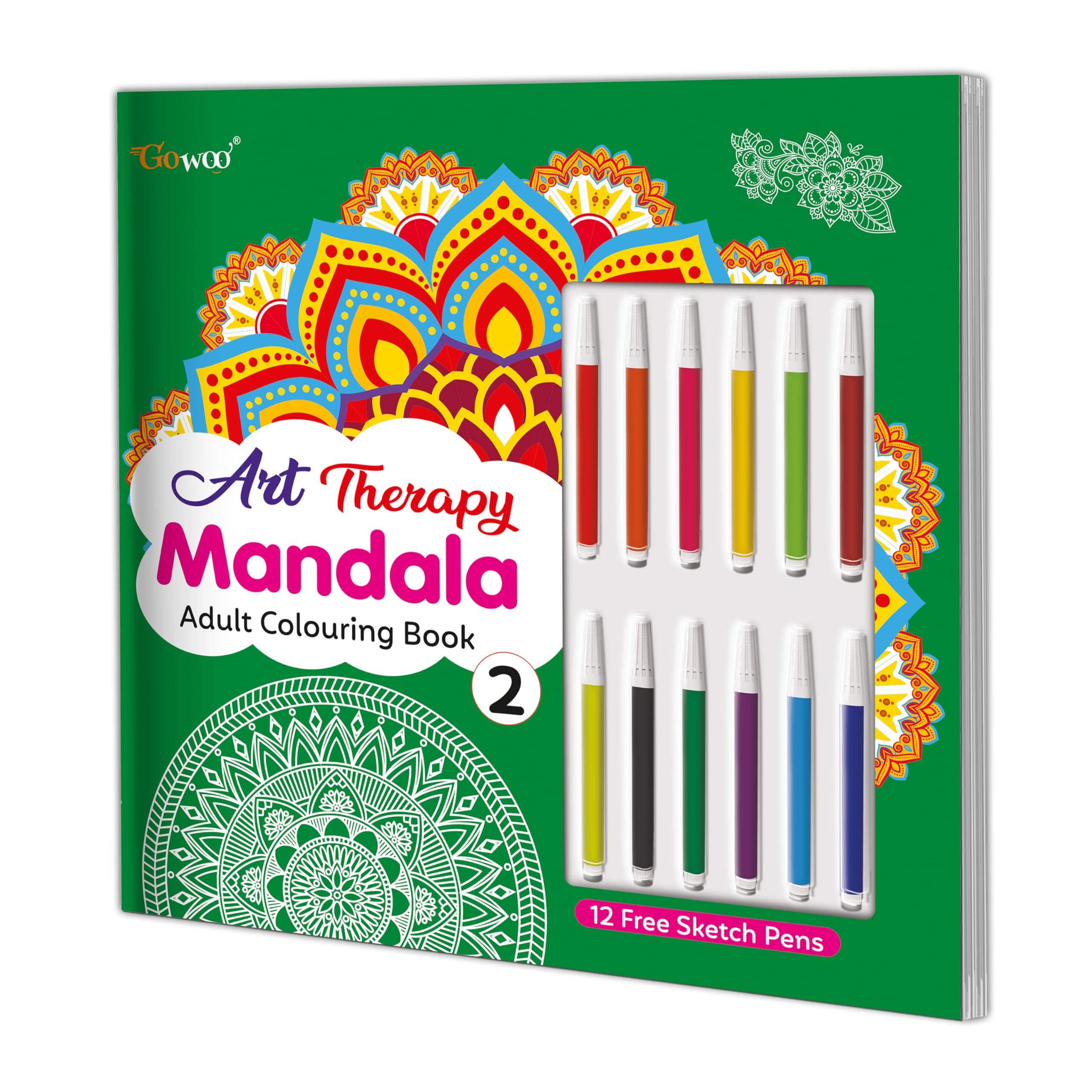 Art Therapy Mandala Adult Colouring Book 2: Coloring Adventure Book with 12 Free Sketch Pens, Art Therapy Coloring Book, Fun fo