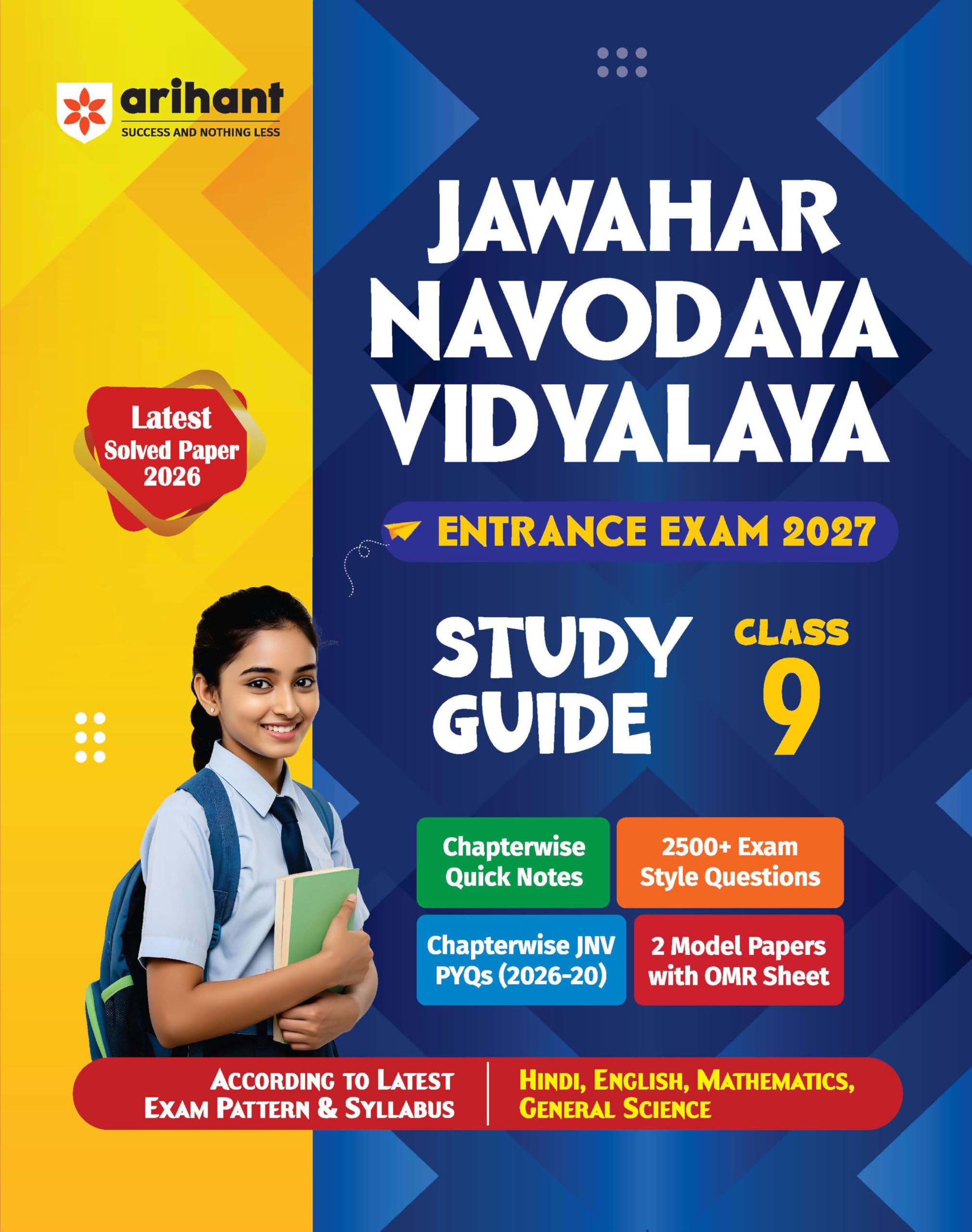 Arihant Jawahar Navodaya Vidyalaya Class 9 Entrance Exam 2027 | Study Guide As per Latest Syllabus | Includes Sectionwise Notes