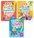 Activity Books for Kids  200+ Addition and Subtraction, 200+ Spelling, 200+ Brain Boosting Activities 4+ (Set of 3 Books)  Kid