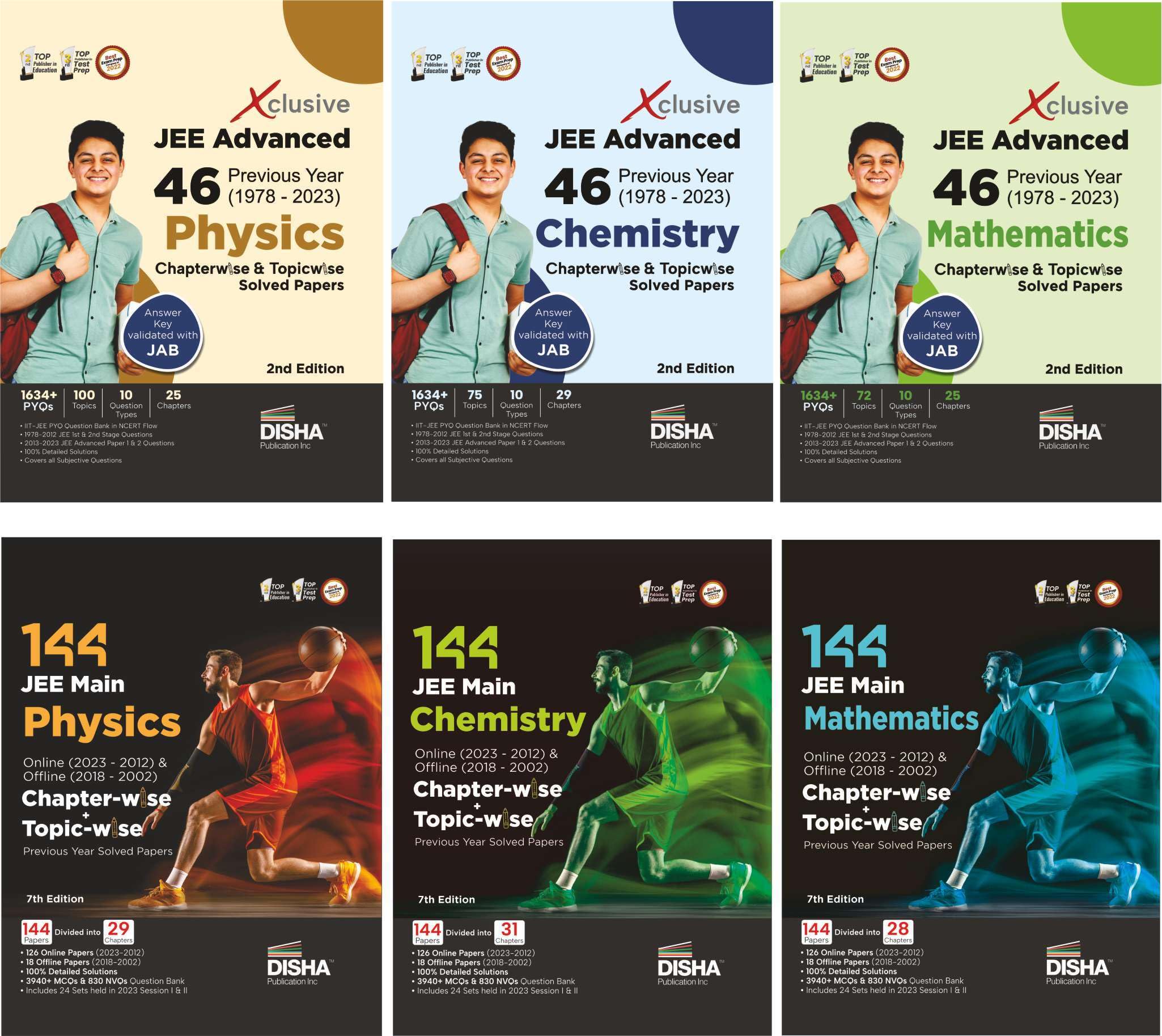 Combo Physics, Chemistry & Mathematics  144 Jee Mains & 46 Jee Advanced Previous Year (1978  2023) Chapterwise & Topicwise Sol
