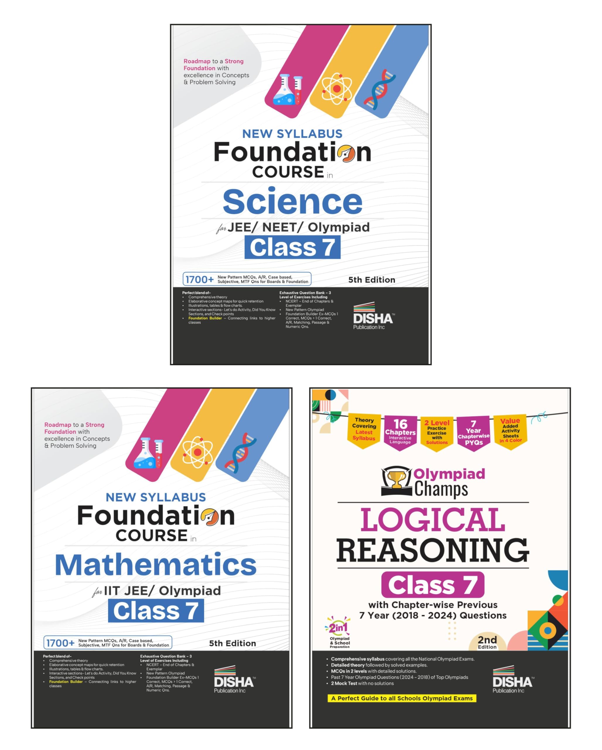 Disha Combo (3 Books) New Syllabus Foundation Course In Science, Mathematics & Logical Reasoning Class 7 For Jee/ Neet/ Olympiad