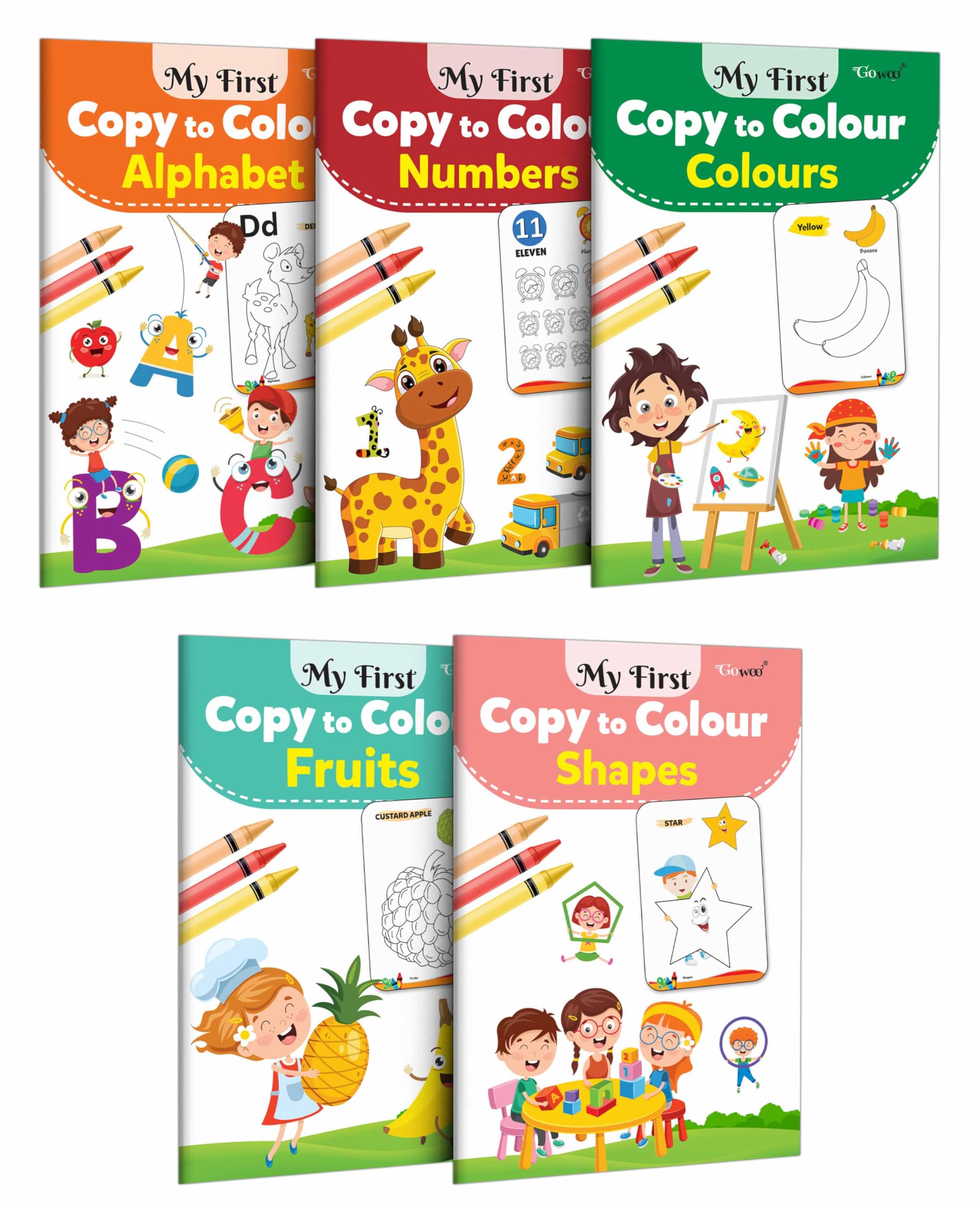 My First Copy to Colour  Alphabet, Numbers, Colours, Fruits and Shapes : Children Copy colouring book, Fun colouring book, Colo