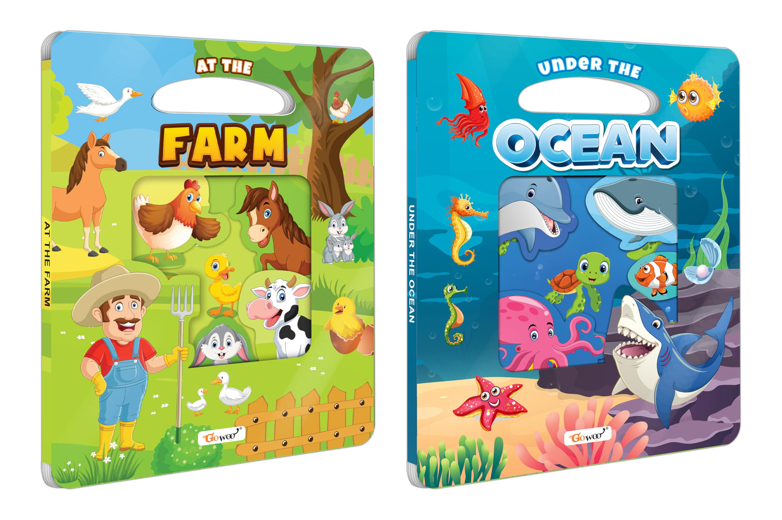 At the Farm and Under the Ocean Window Cut Board Book : Board Book for Toddlers, Learning Board Book, Educational Picture Book f