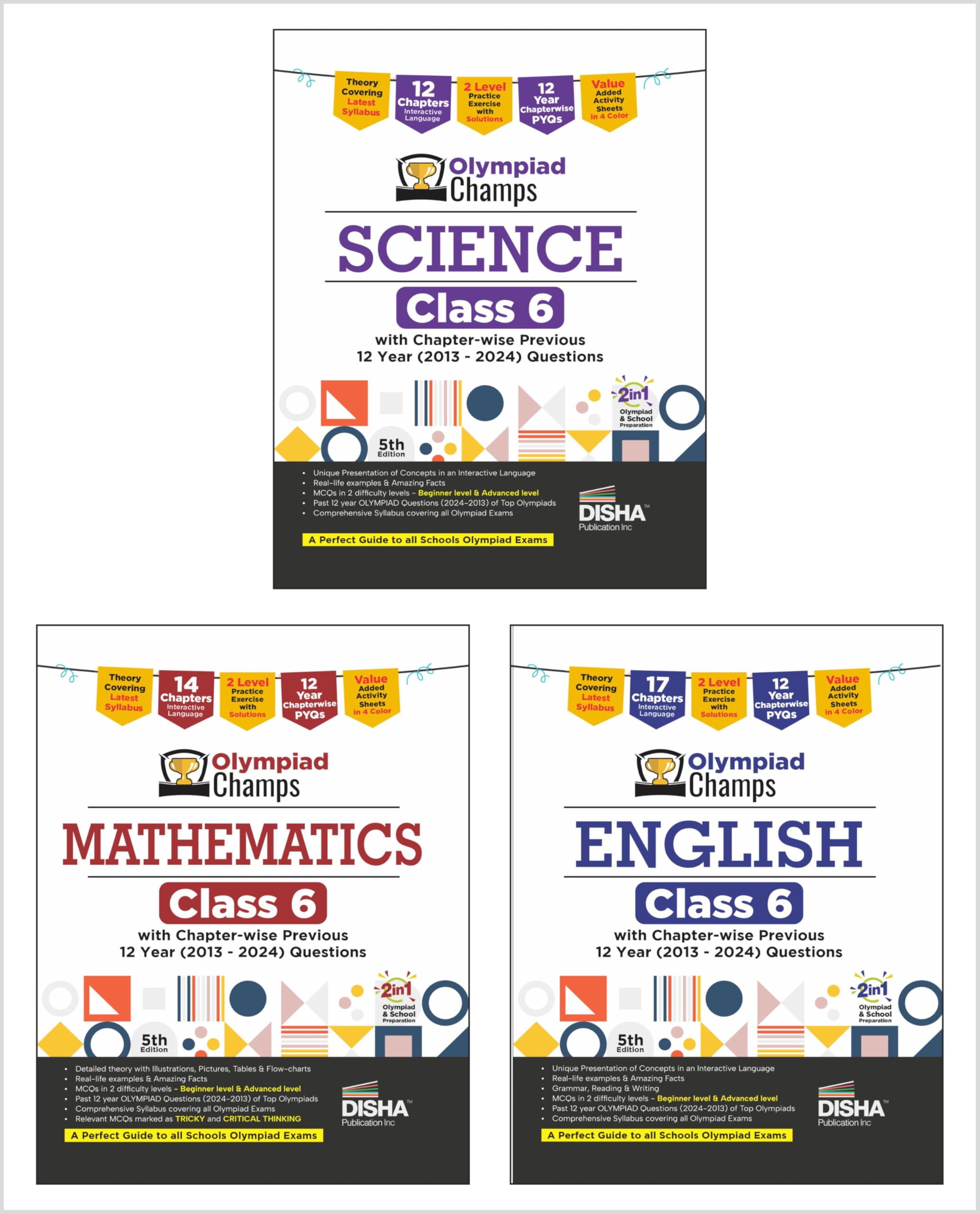 Disha Olympiad Champs Science, Mathematics, English Class 6 With Past Questions 4Th Edition (Set Of 3 Books)