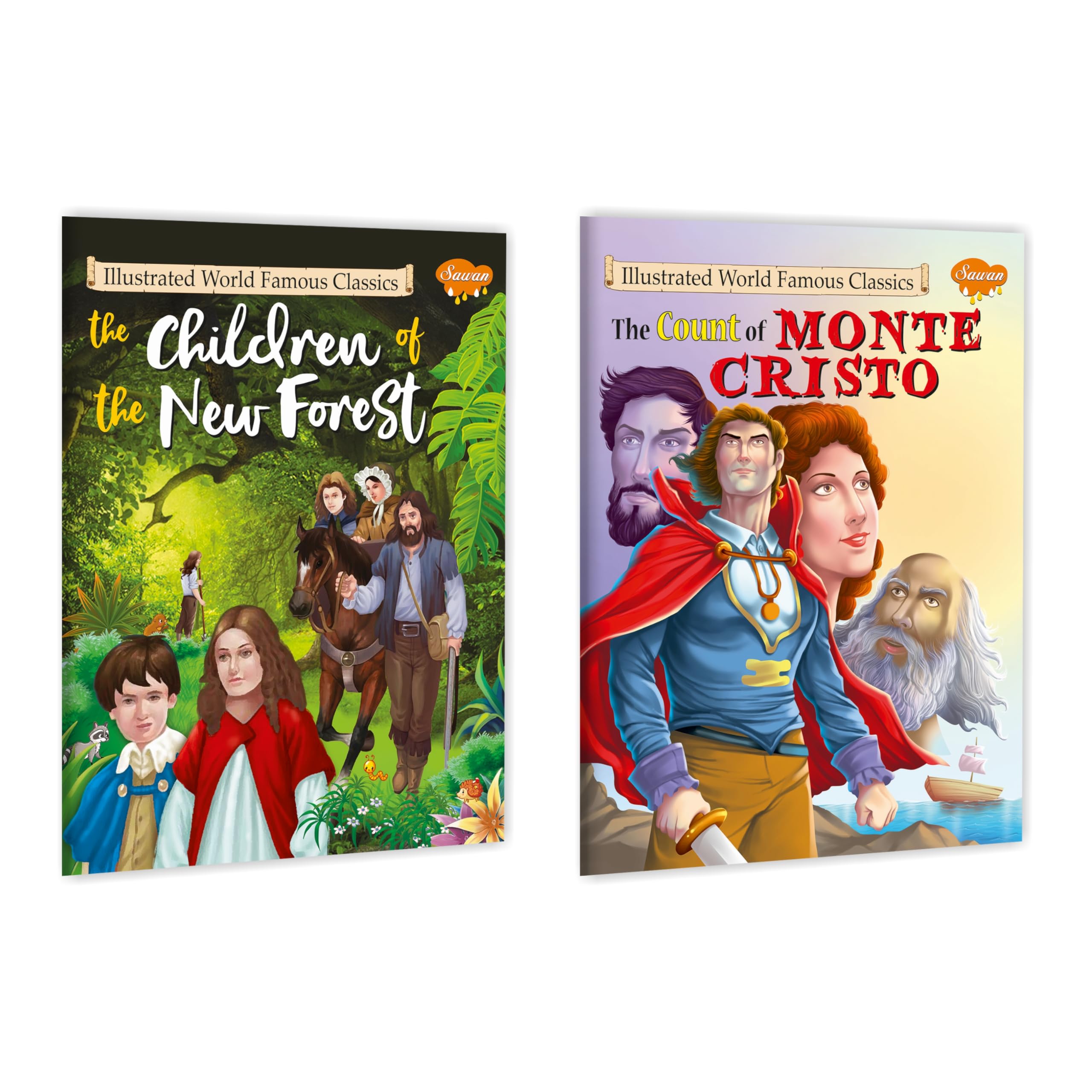 Illustrated World Famous Classic The Children Of The New Forest And The Count Of Monte Cristo | Pack Of 2 Books