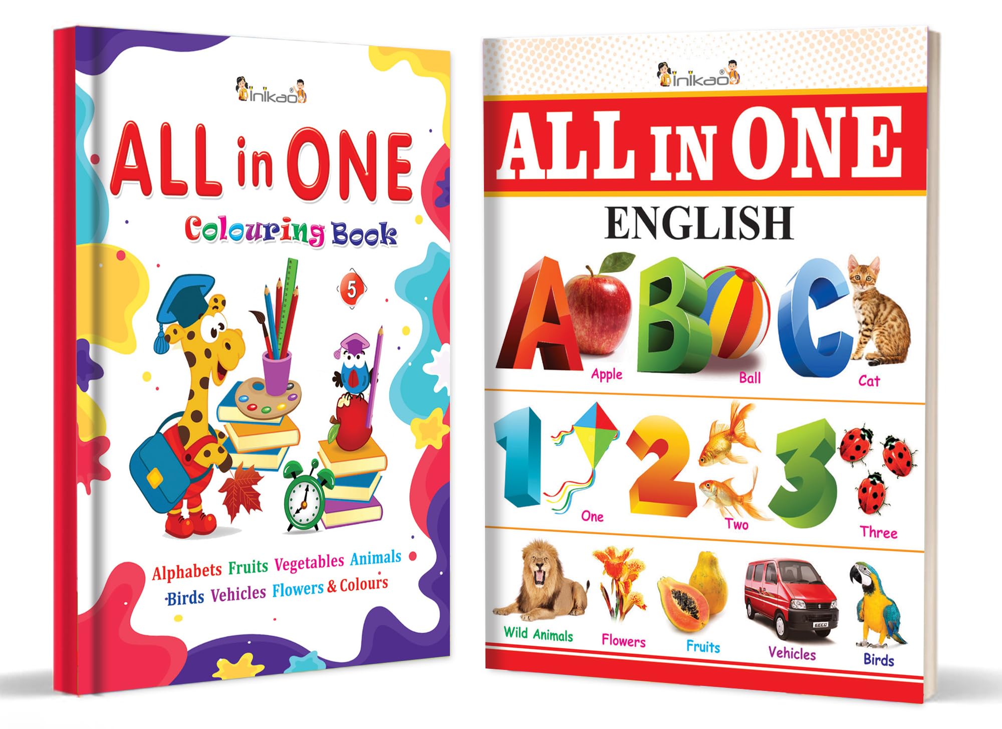 All In One Picture Book & Colouring Book Combo Pack In English, Covering Alphabet, Animals, Nature, Culture & More | Look & Lear