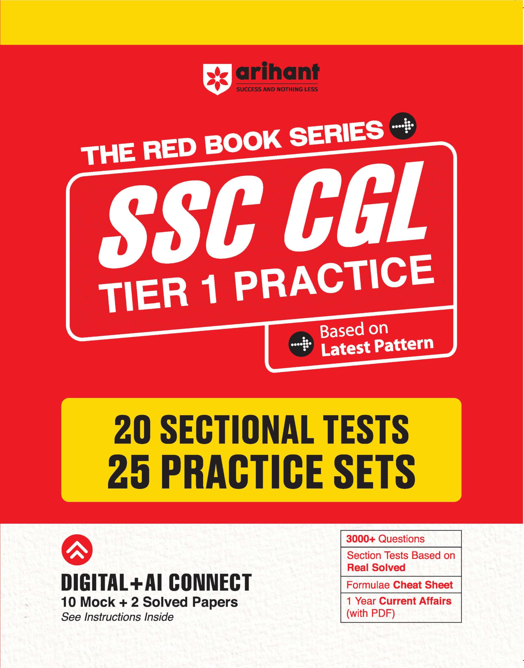 Arihant SSC CGL Tier1 2026 Practice Book | 20 Sectional Tests & 25 Practice Sets | 3000+ Questions & Cheat Sheet | Digital + AI