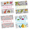 Pack Of 4 Colouring Books For Adult With Tear Out Sheet  Animals, Nature, Mandala And Travel