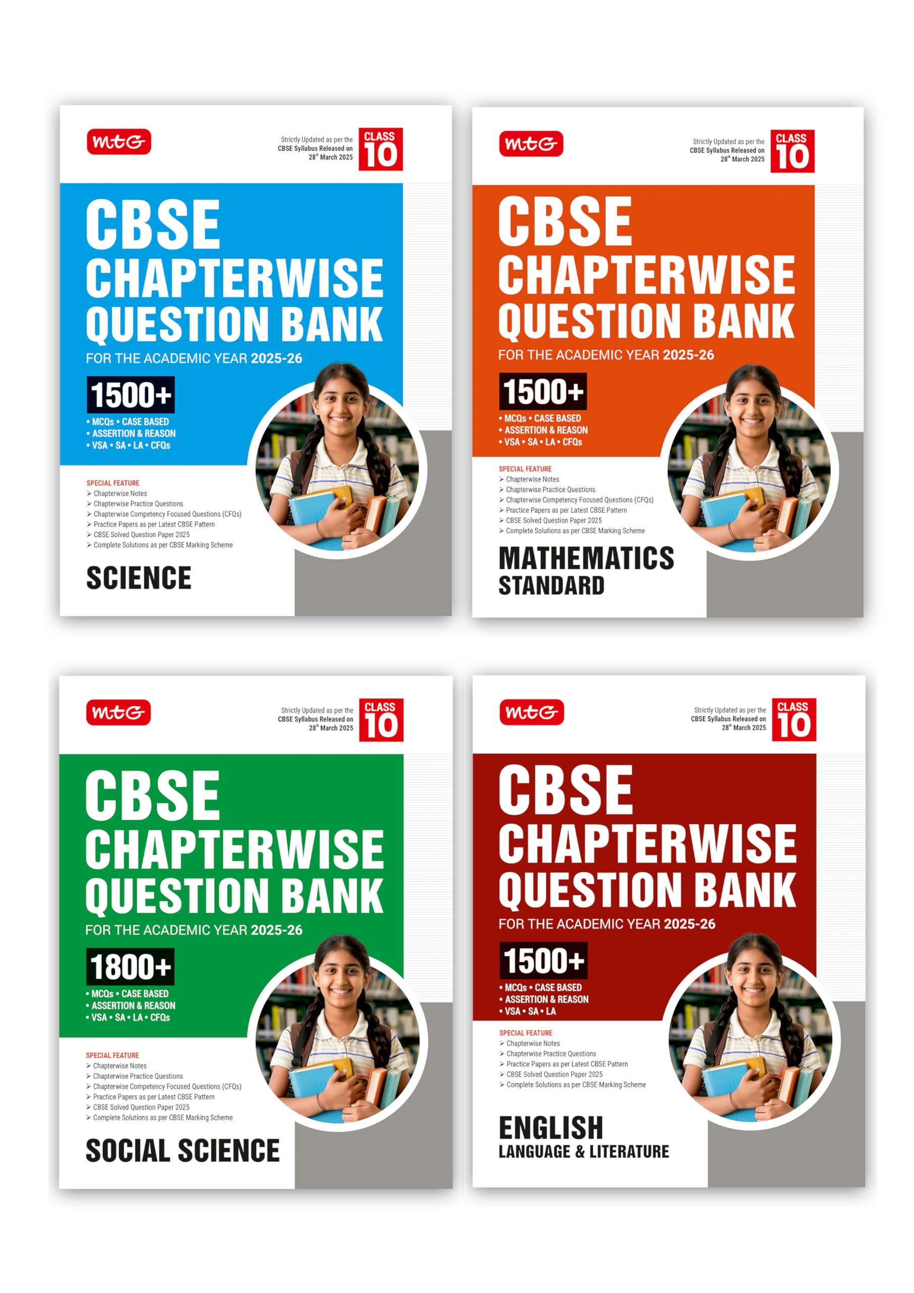 MTG CBSE Chapterwise Question Bank Class 10 Science, Mathematics Standard, SocialScience & English For 2026 Board Exam | As Per