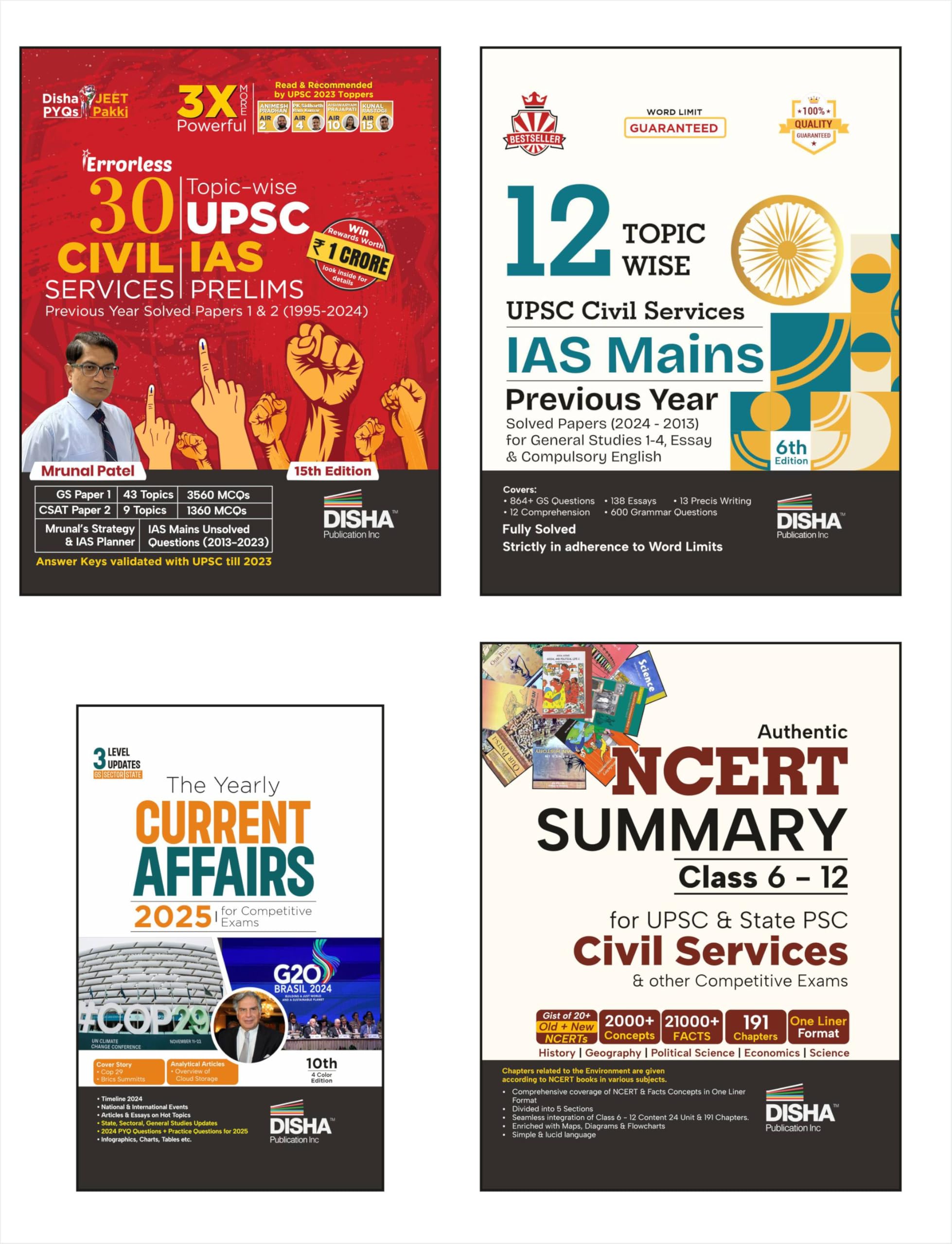 Old Edition  Disha Combo (Set Of 4 Books) TopicWise 30 Previous Years Upsc Civil Services Ias Prelims & 12 Years Mains Solved 