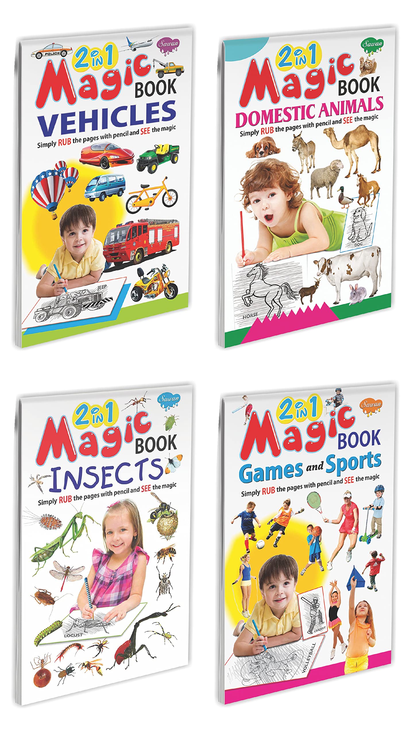 Magic Colouring Books | Pack Of 4 Books | Super Jumbo Combo For Collecters And Library Magic Books