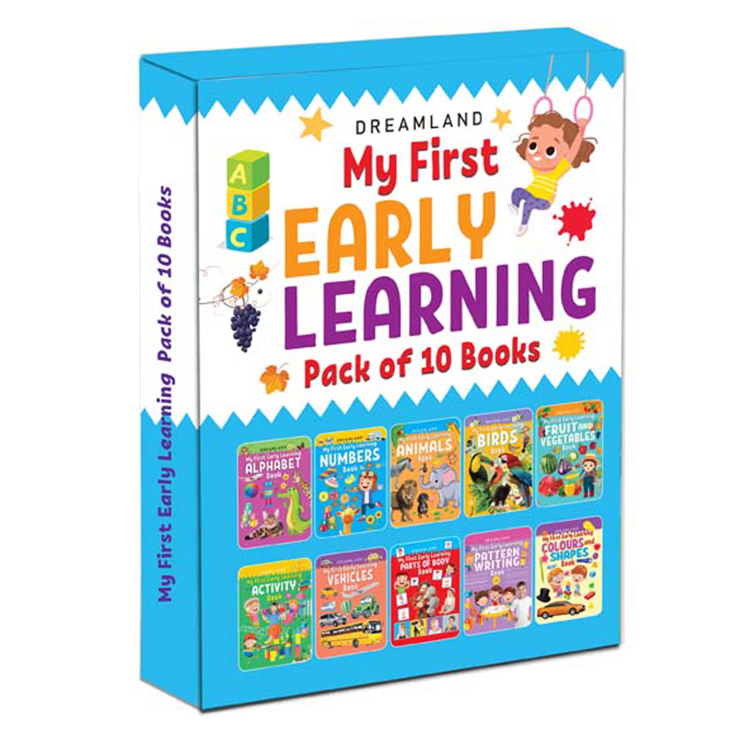 My First Early Learning Pack of 10 Books for Kids Alphabet, Numbers, Animals, Birds, Fruit and Vegetables, Vehicles, Parts of t