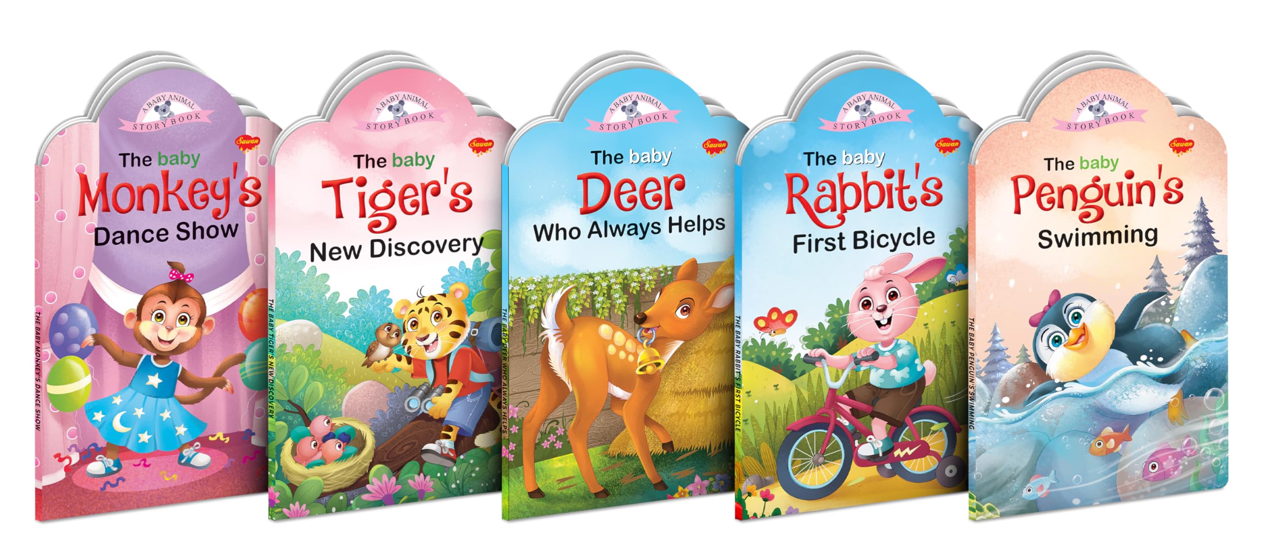 The baby Monkeys Dance Show, Tigers New Discovery, Deer Who Always Helps, Rabbits First Bicycle and Penguins Swimming bo
