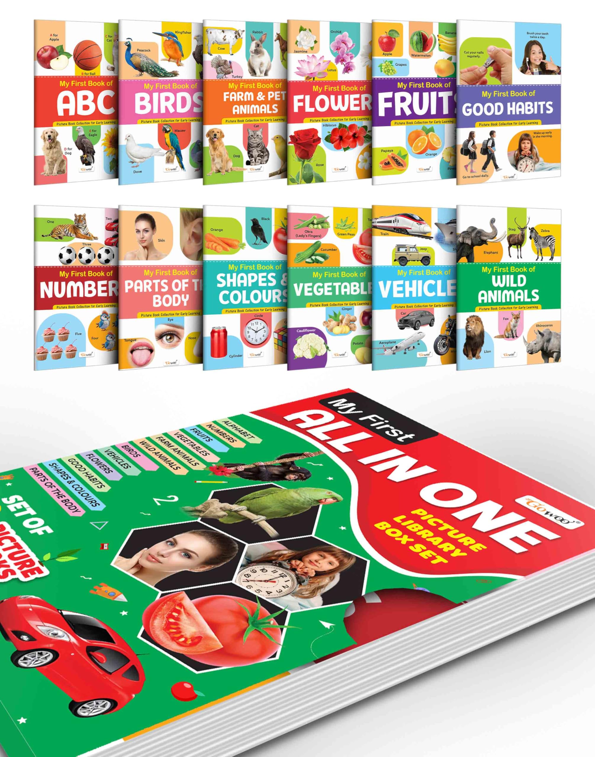 Toddlers learning library box set (Green Edition) : Learning board book for kids, My First All in One Picture Library Box, Libra