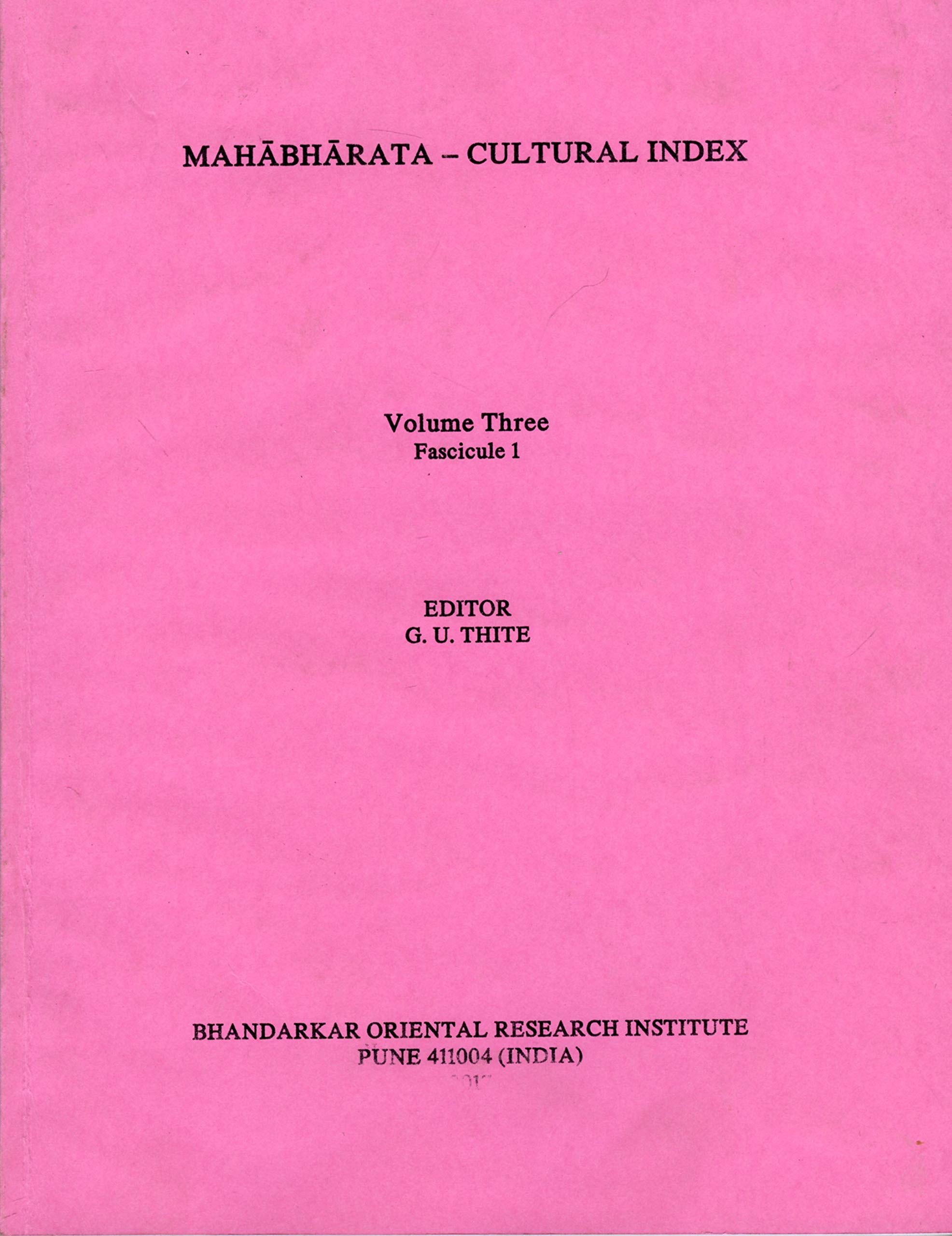 Mahabharata Cultural Index  Vol. Iii, Fasc I