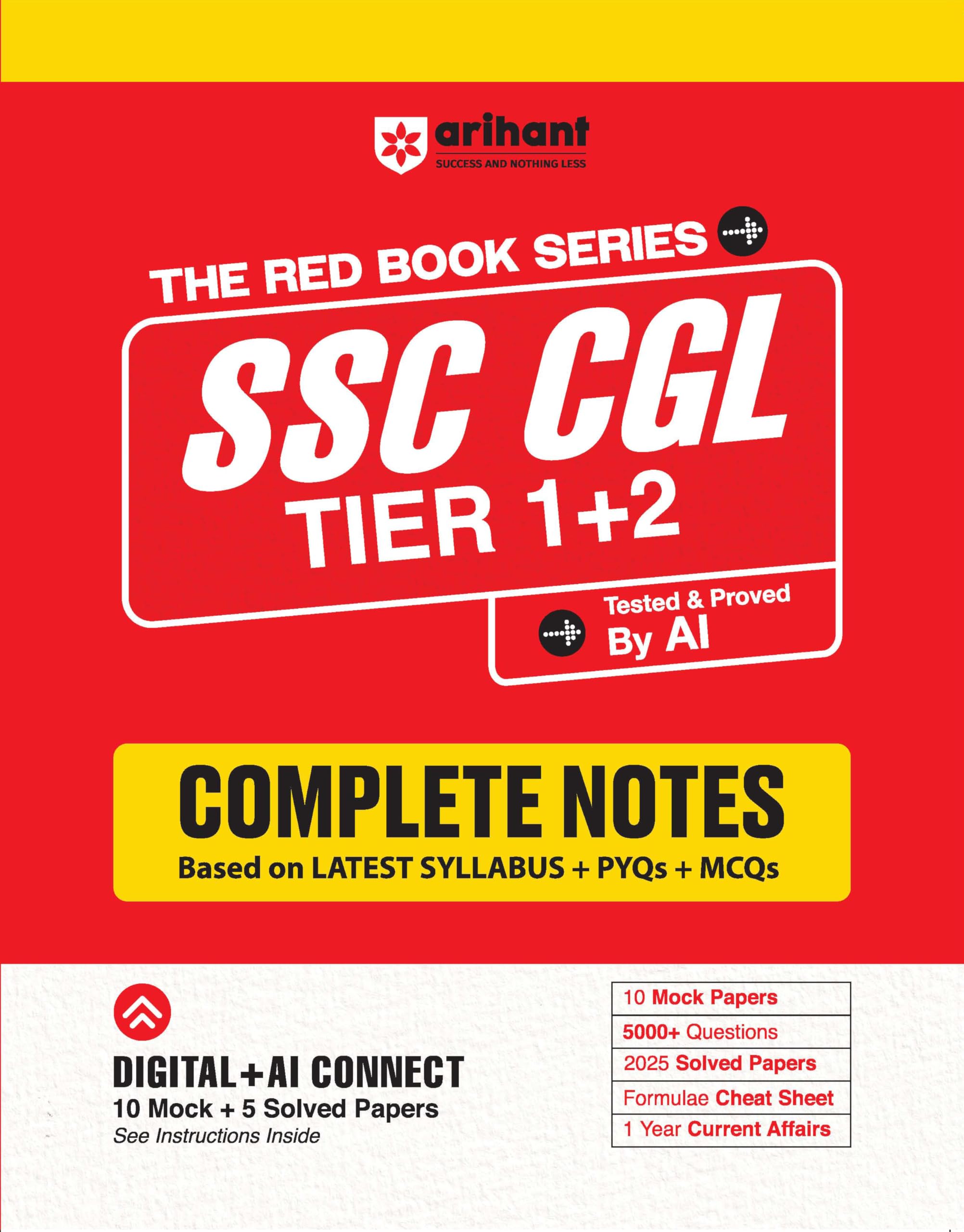 Arihant SSC CGL Tier 1 & 2 Complete Notes 2026 | Latest Syllabus, PYQs & MCQs | 5000+ Questions, 10 Mock Tests, 2025 Solved Pape