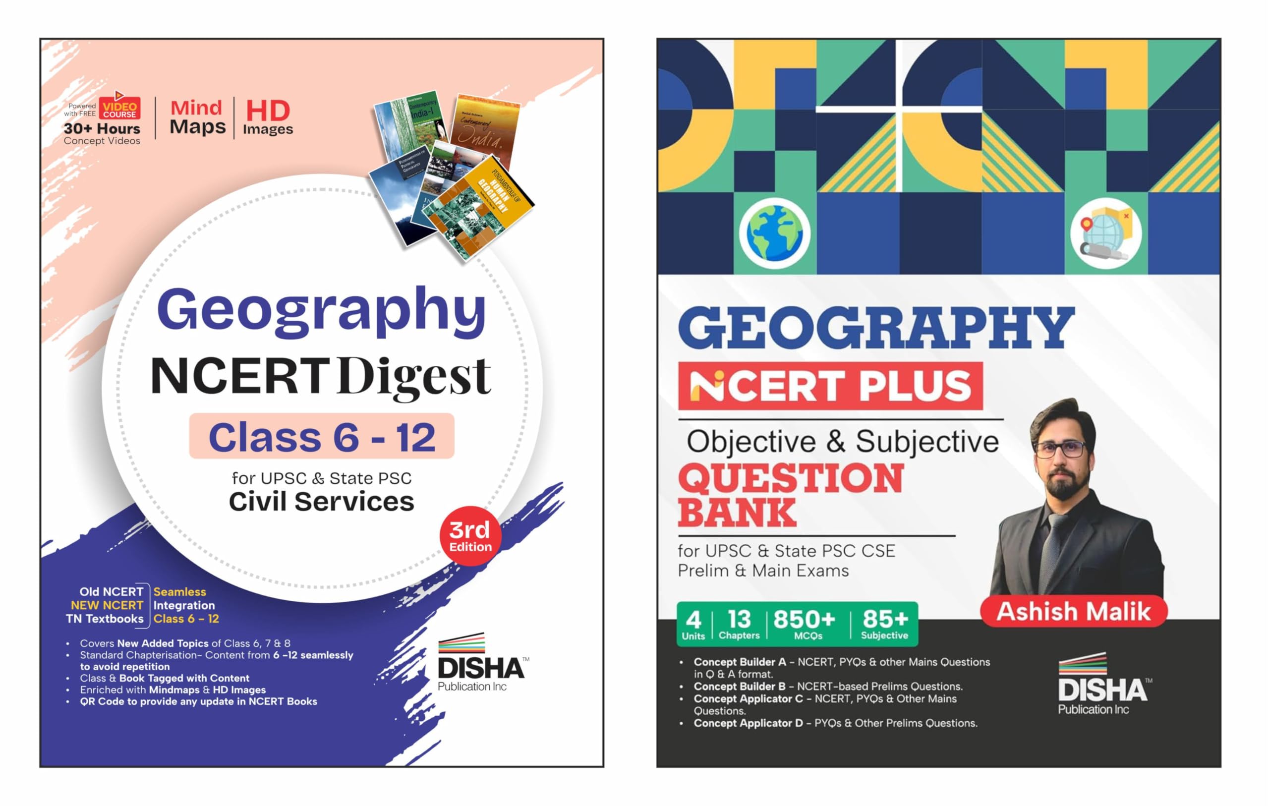 Disha Combo (Set Of 2 Books) Geography Ncert Digest (Concept Notes) + Ncert Plus (Question Bank) For Upsc & State Psc Civil Serv