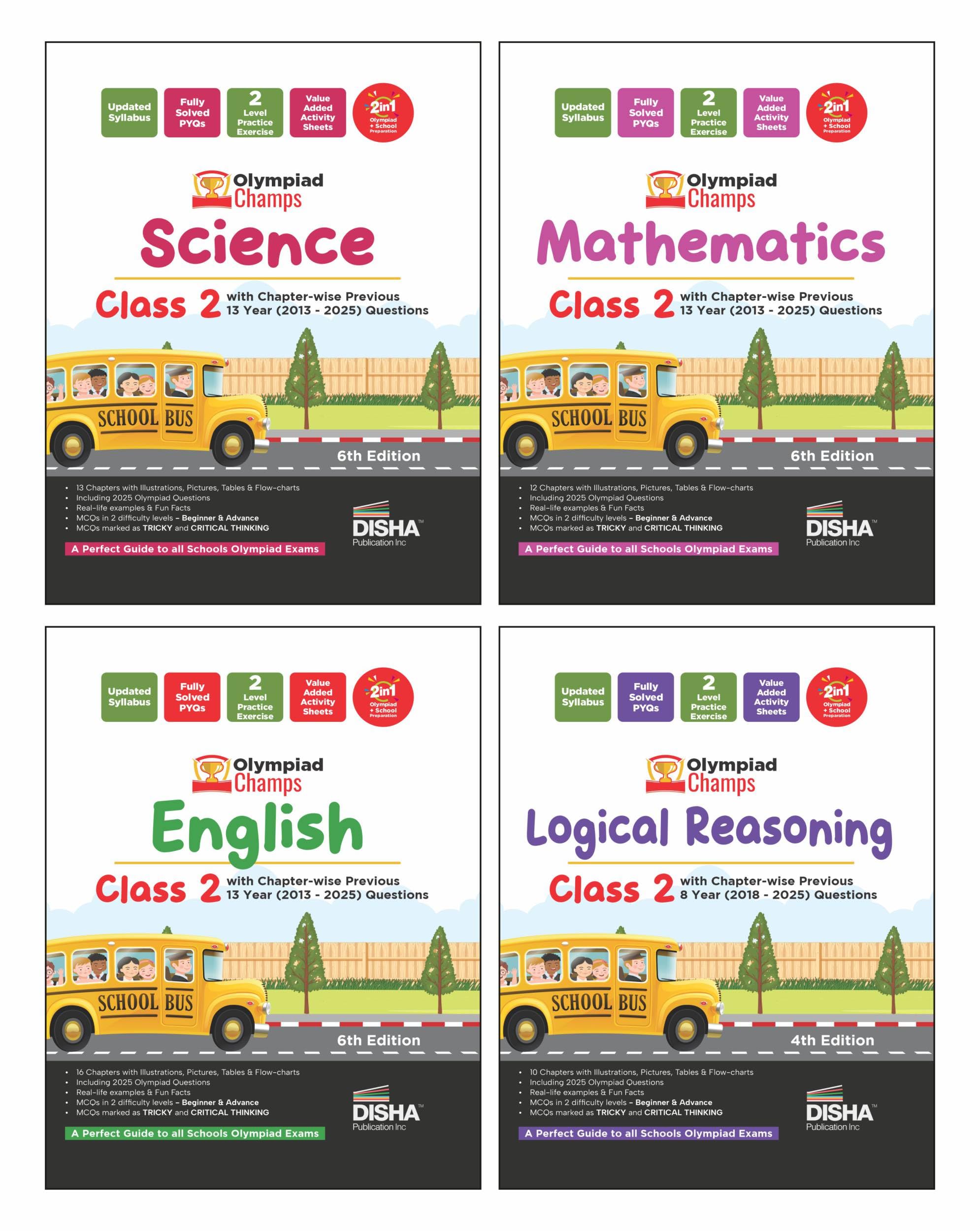 Disha Combo Class 2 (Set Of 4 Books) Olympiad Champs Science, Mathematics, English & Logical Reasoning With ChapterWise Previou