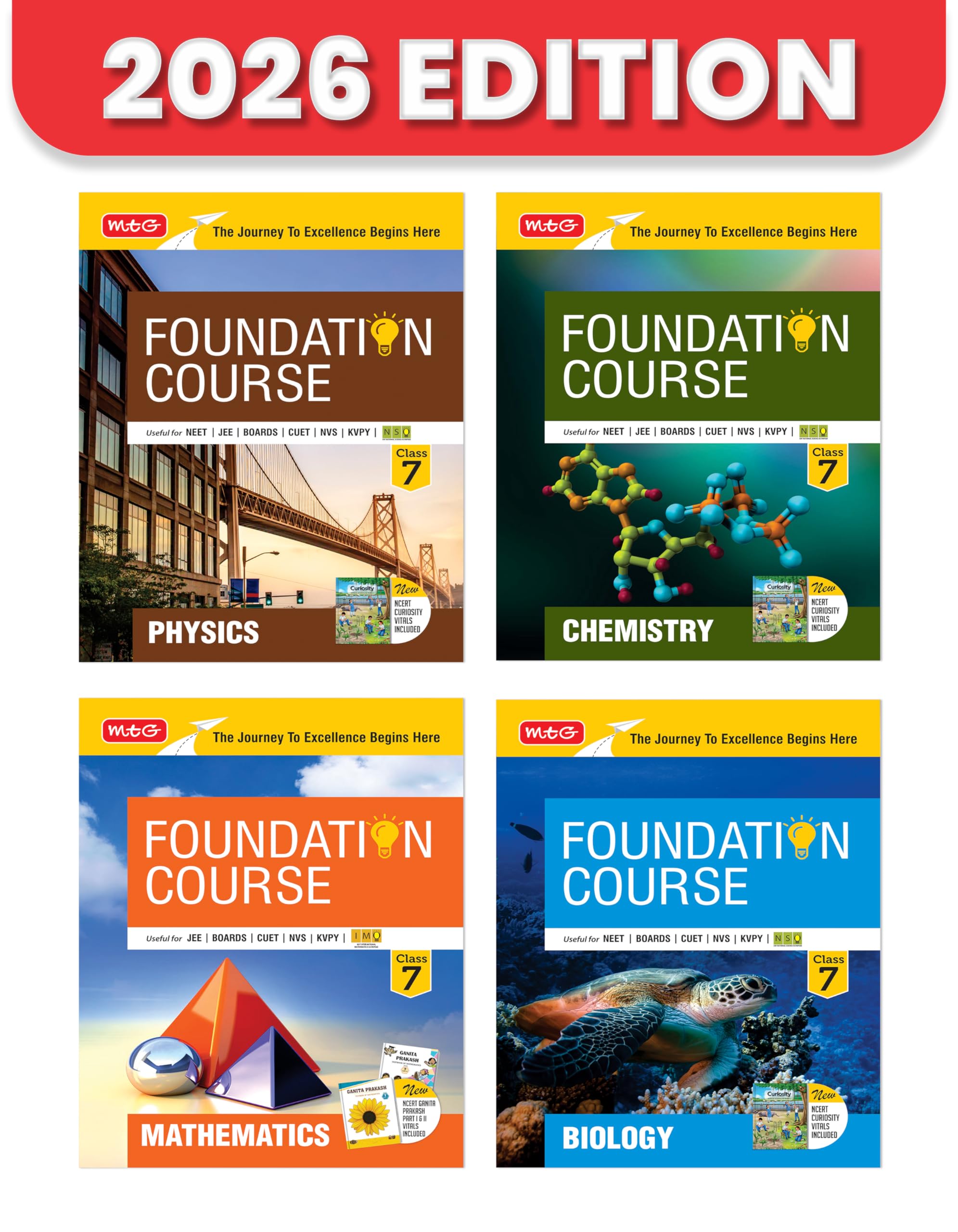 MTG Foundation Course Class 7 Physics, Chemistry, Mathematics & Biology (Set of 4 Books) For NEET, IITJEE, CUET & Boards Exams 