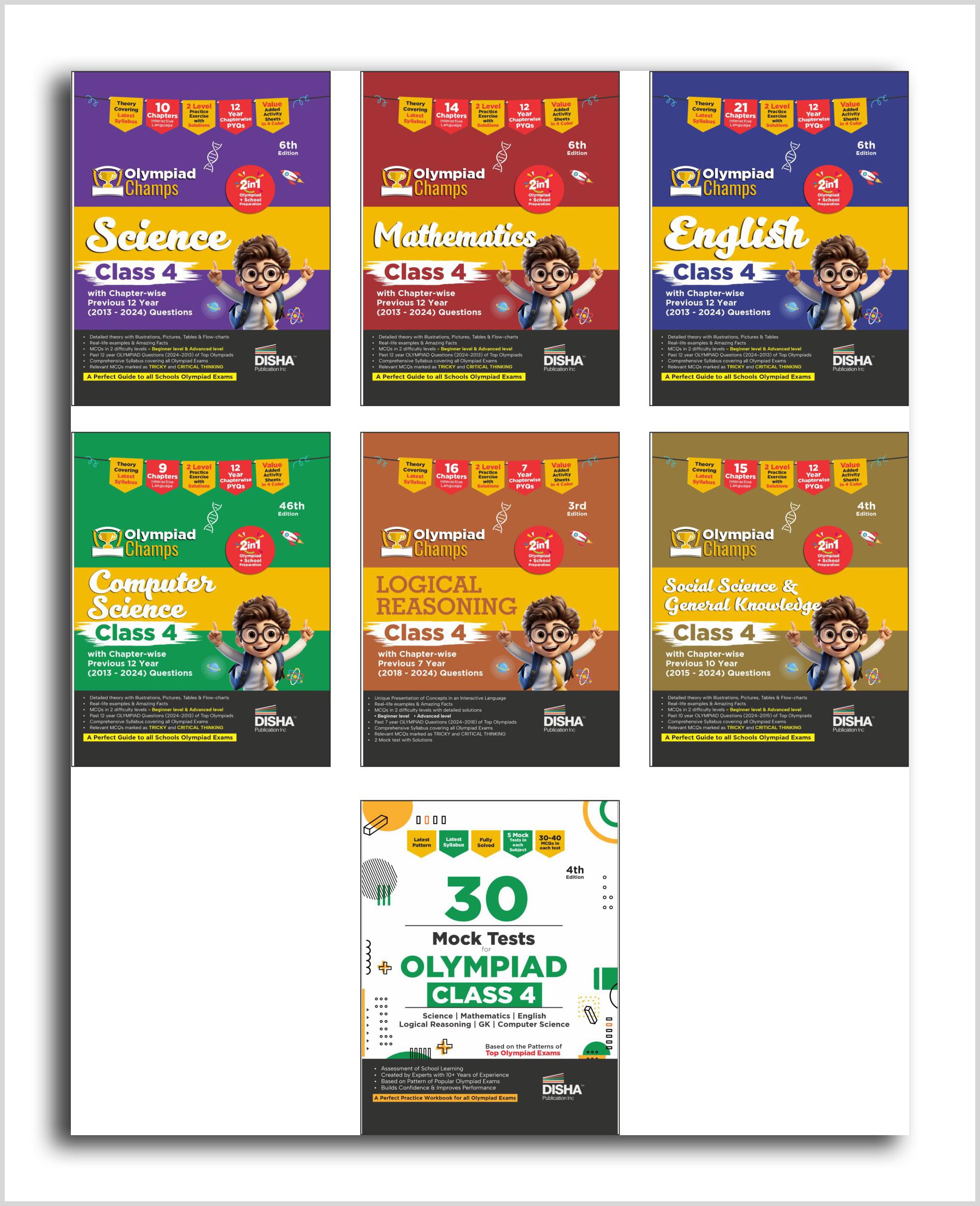 Disha Combo Class 4 (Set Of 7 Books) Olympiad Champs Science, Mathematics, English, Logical Reasoning, Computer Science (Cyber) 