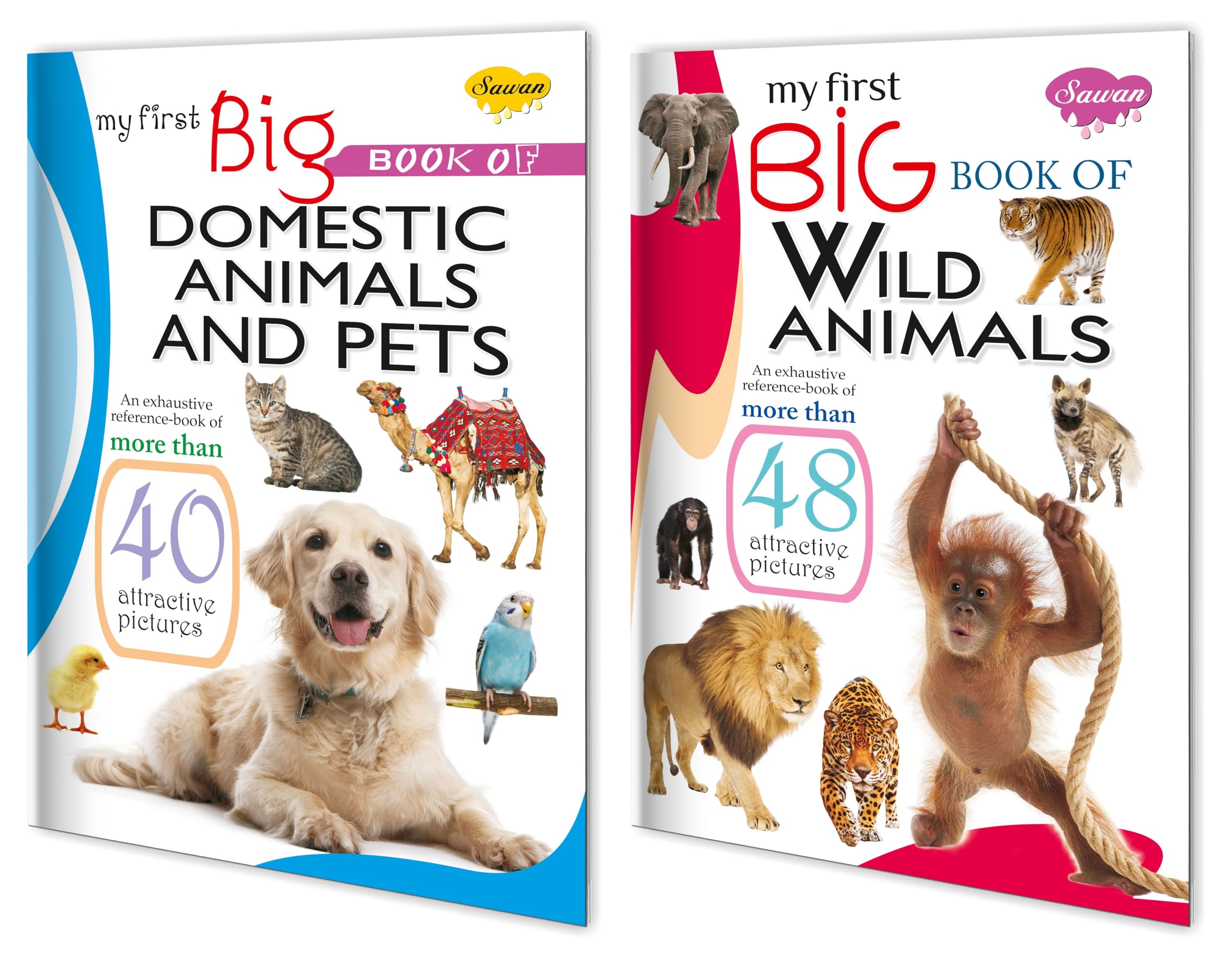 Sawan My First Big Book Of Domestic Animals & Pets And Wild Animals |Pack Of 2 Books