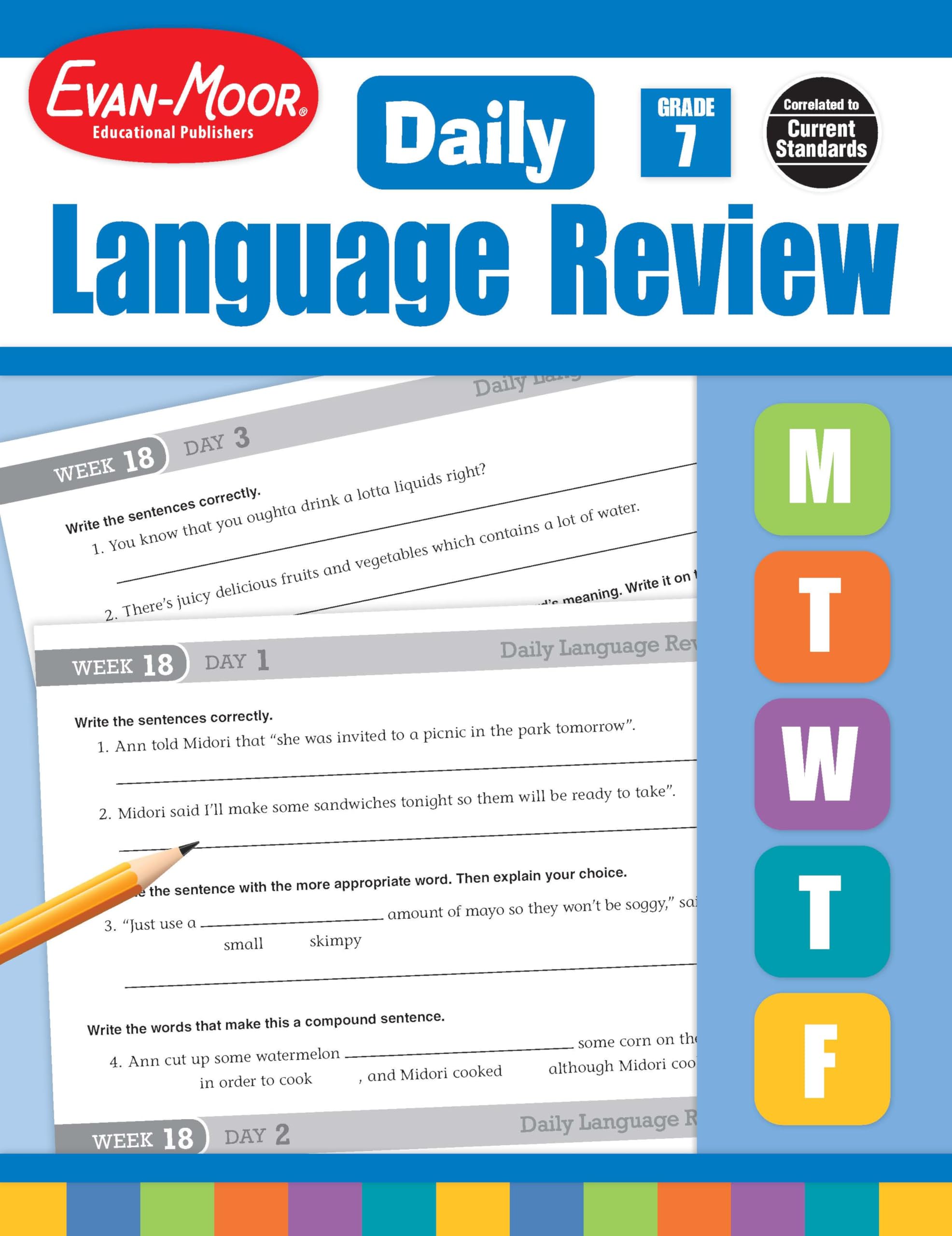 EvanMoor Daily Language Review, Grade 7 Actvities Homeschooling & Classroom Resource Workbook, Reproducible Worksheets, Teacher