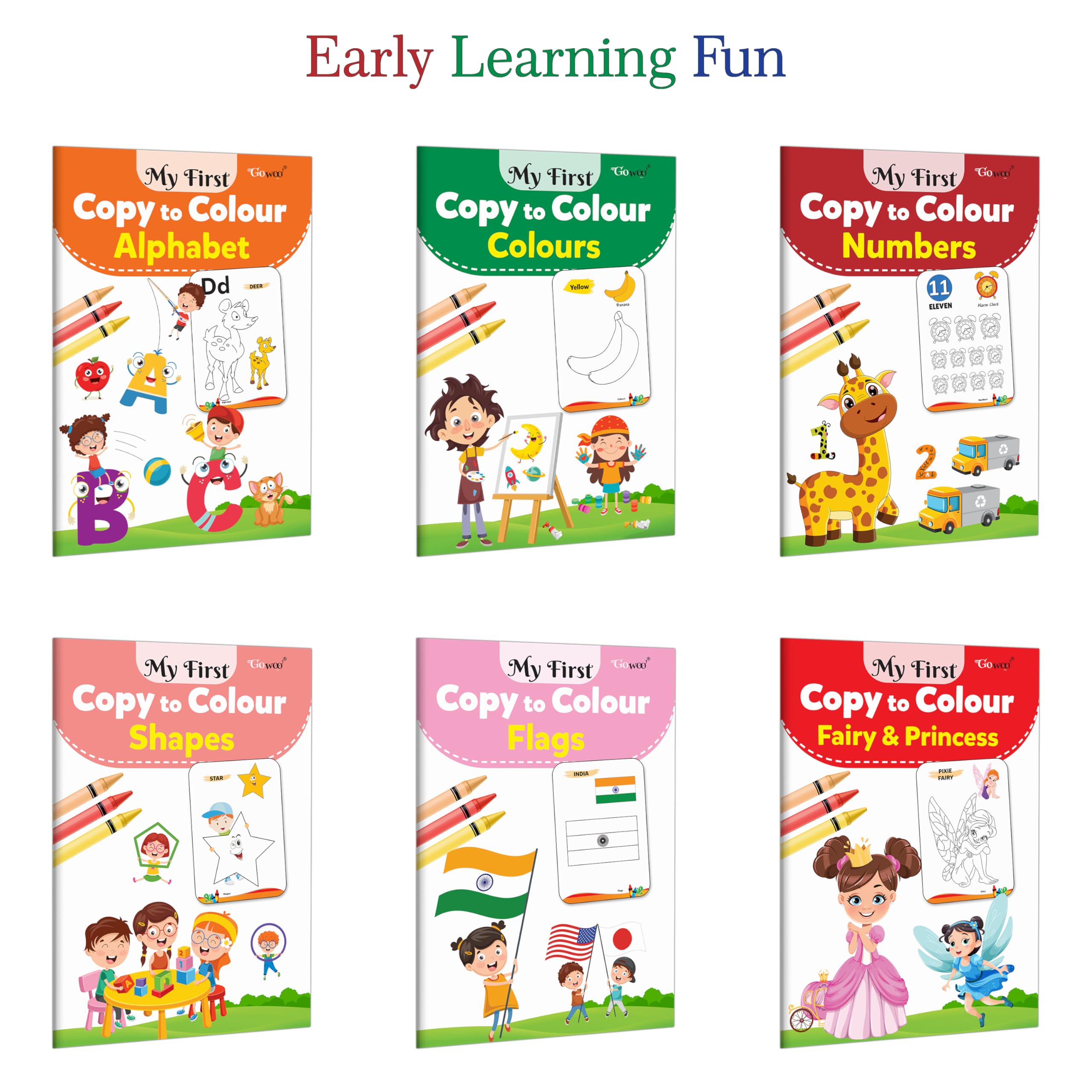 My First Copy to Colour  Alphabet, Colours, Numbers, Shapes and more : Creative preschool learning, Early writing skills, Educ