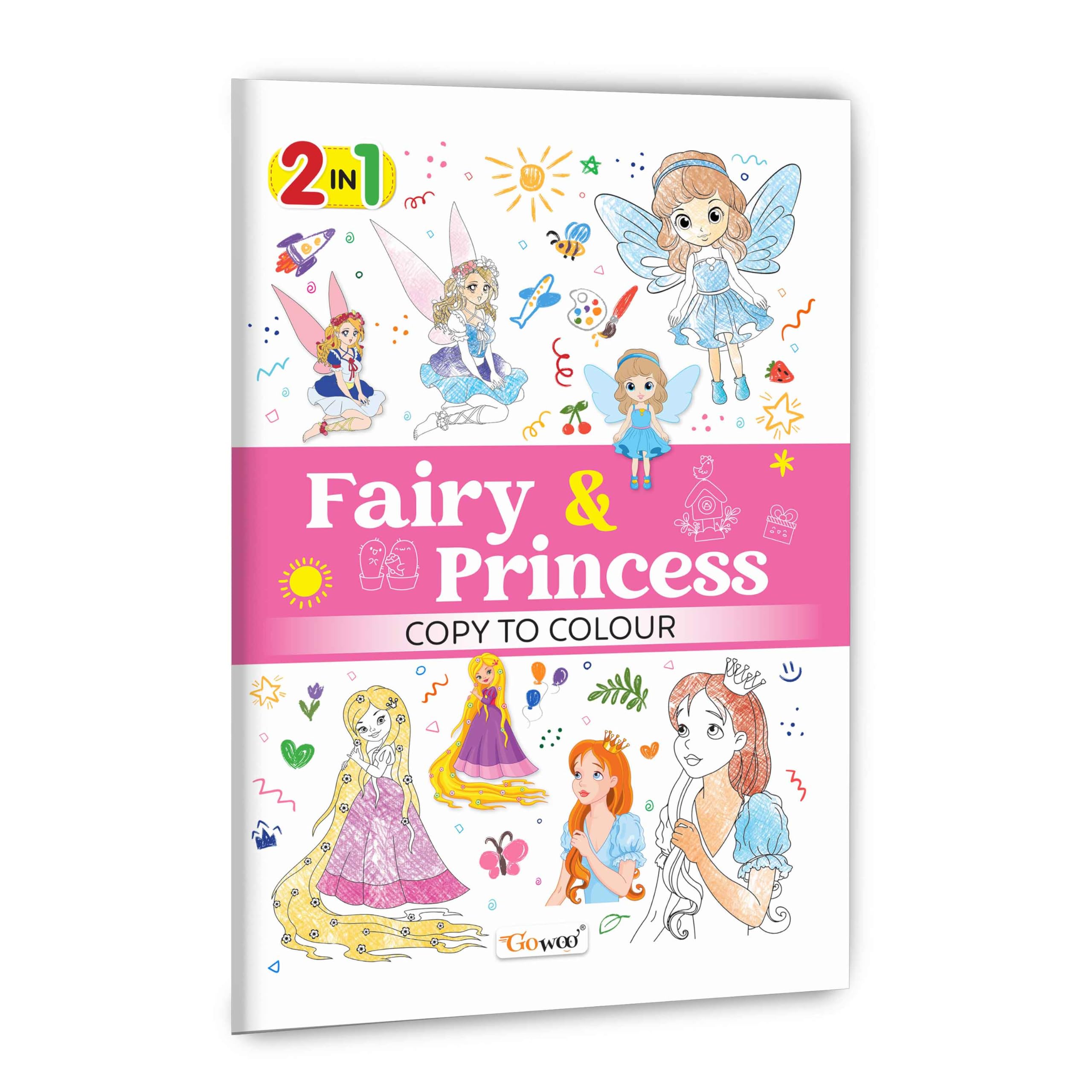 2 in 1 Fairy & Princess Copy to Colour : Magical Fairy Tale Coloring Book, Creative Princess Art for Kids, Colorful Fairy Tale 
