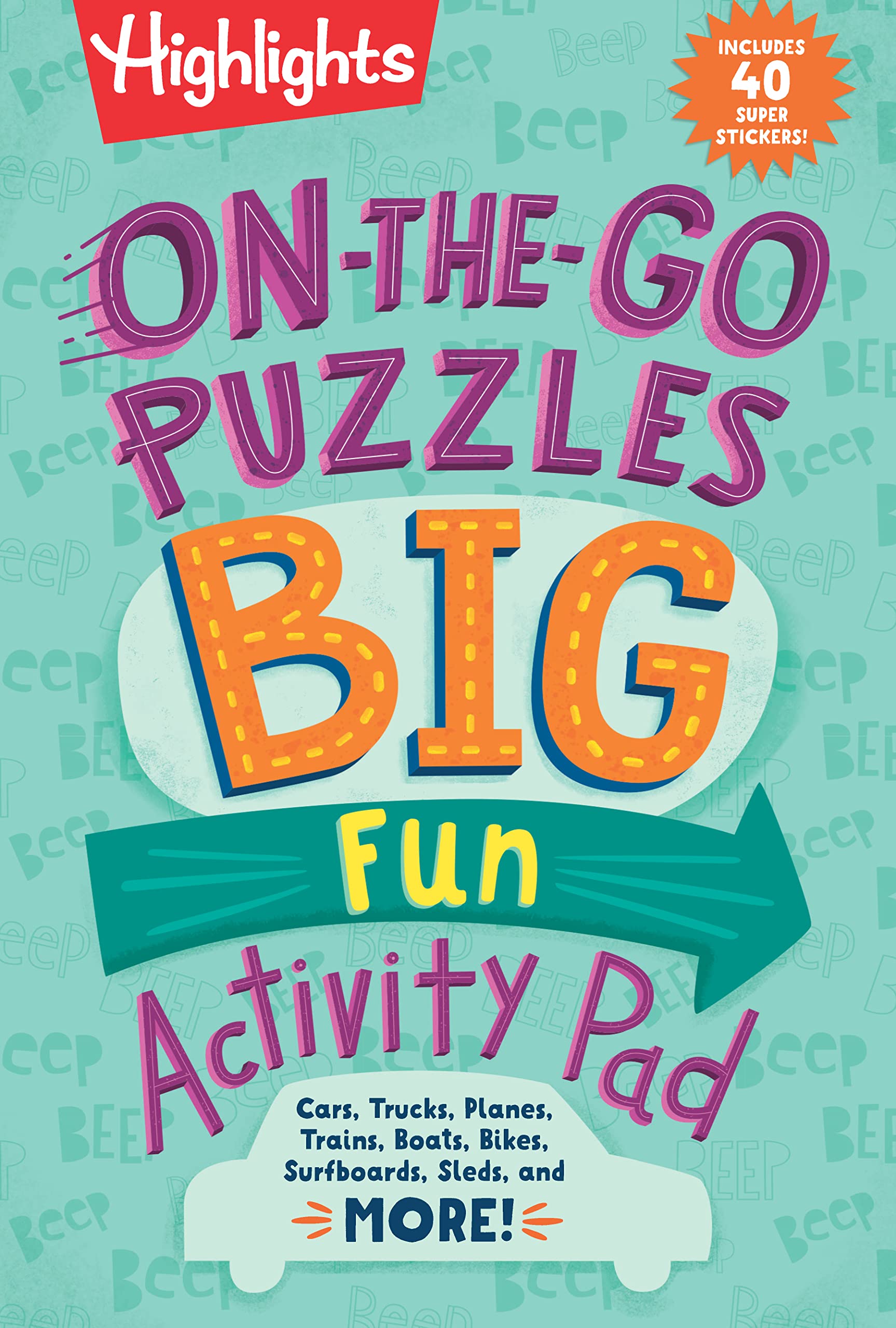 OntheGo Puzzles Big Fun Activity Pad: Kids Travel Activity Pad with Over 90 Puzzles and 40 Stickers, Road Trip Games and Car A