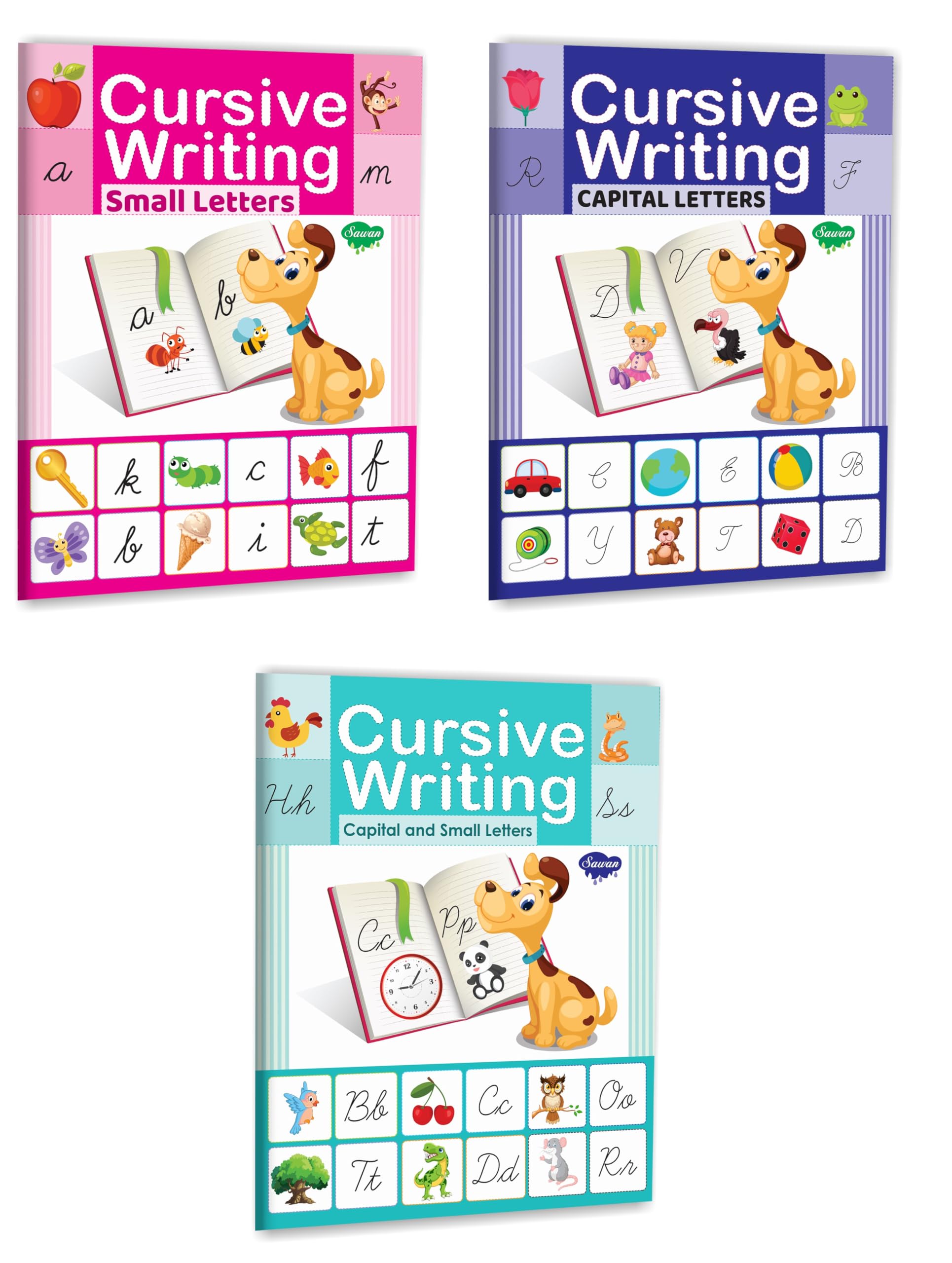 Cursive Writing Books Small Letters, Capital Letters, Capital & Small Letters | Pack Of 3 Books