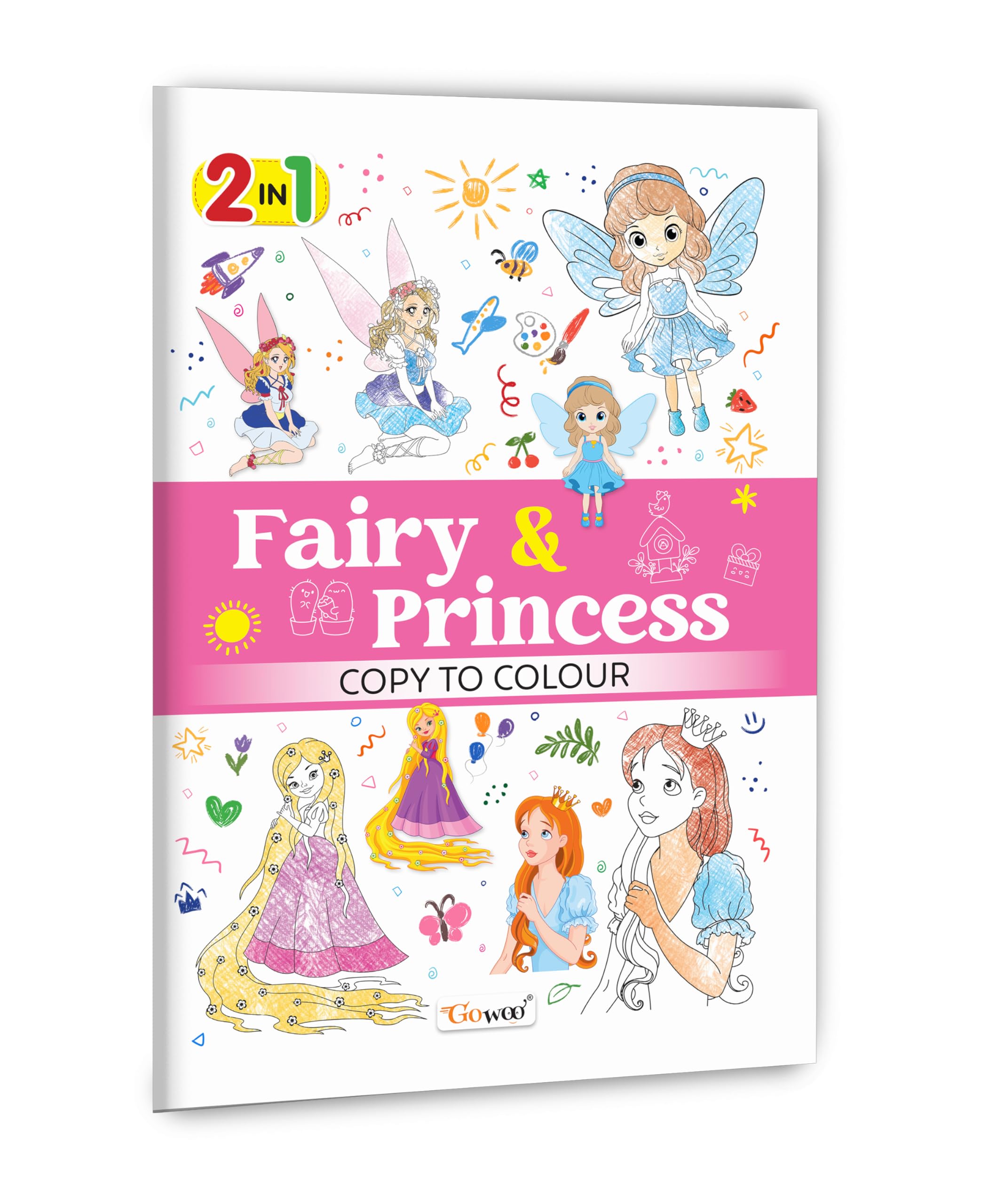 2 in 1 Fairy & Princess Copy to Colour : Fantasy world colouring, Beautiful princess activity, 2 in 1 copy to colouring book, M