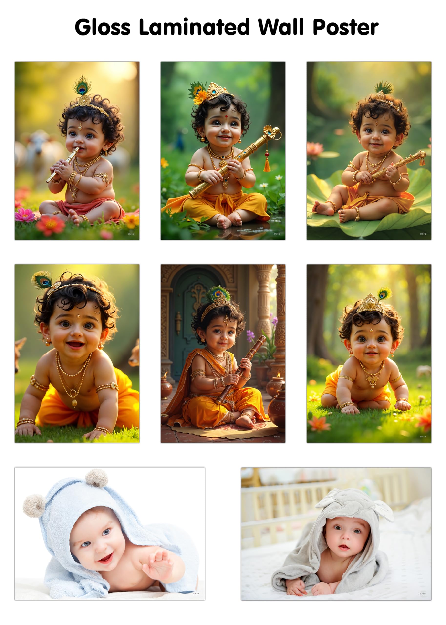 KRISHNA BABY POSTER  1, 2, 3, 4, 5, 6 and BABY POSTER  1 and 2 (GLOSS LAMINATION) : cute baby poster, newborn laminated baby 
