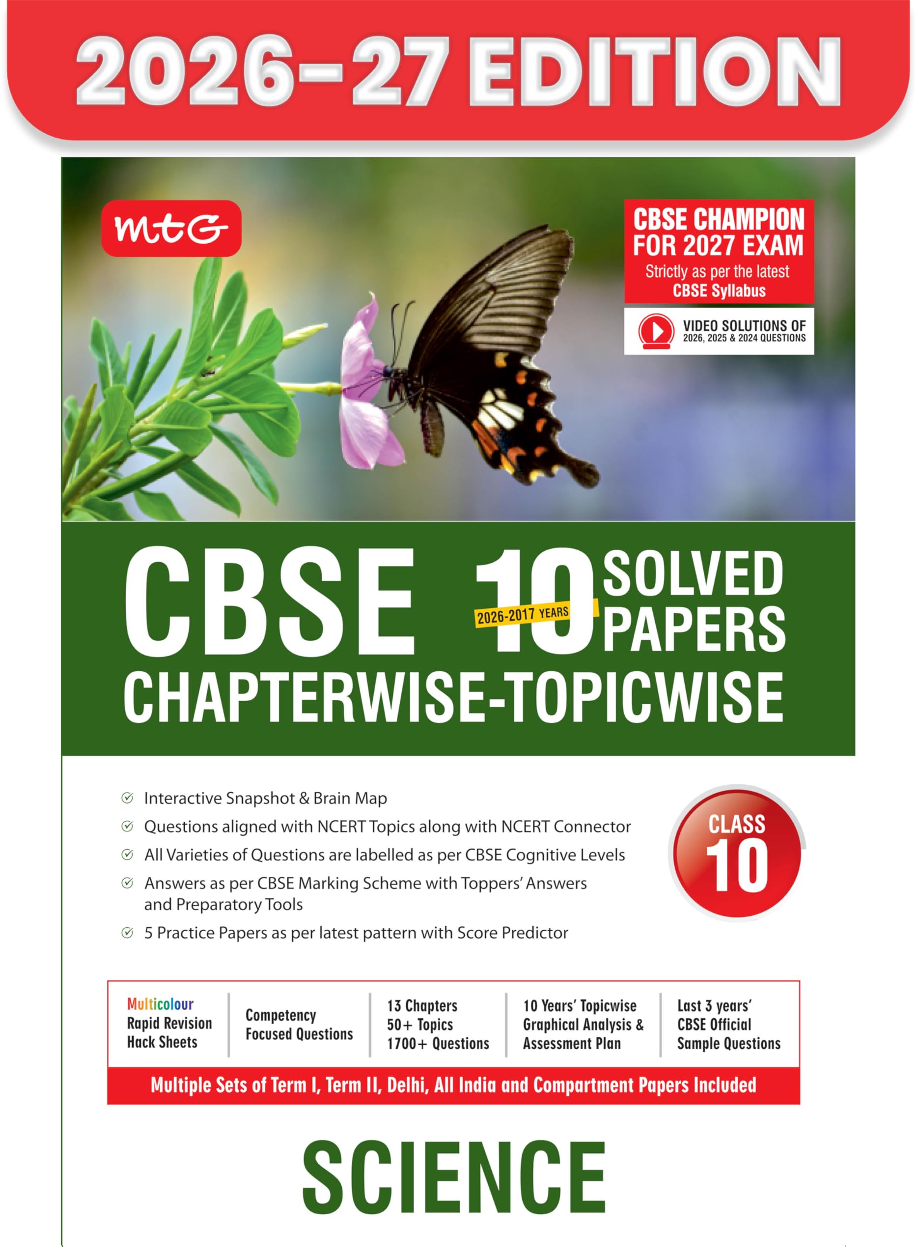 MTG CBSE Class 10 PYQs Book | 10 Years (20262017) Chapterwise Topicwise Solved Papers Science  CBSE Champion For 2027 Exam | F