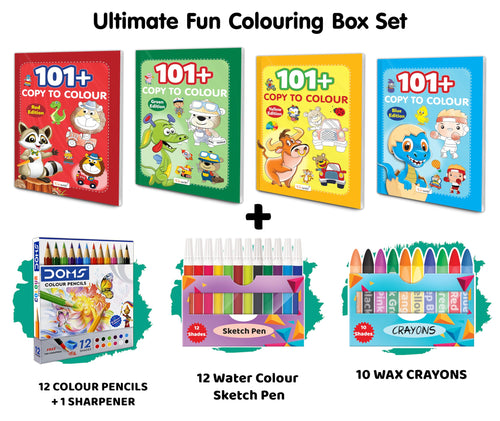 101+ Copy to Colour  Red, Blue, Green & Yellow Edition and more with 10 Wax Crayons, 12 Water Colour Sketch Pens & 12 Colour Pe