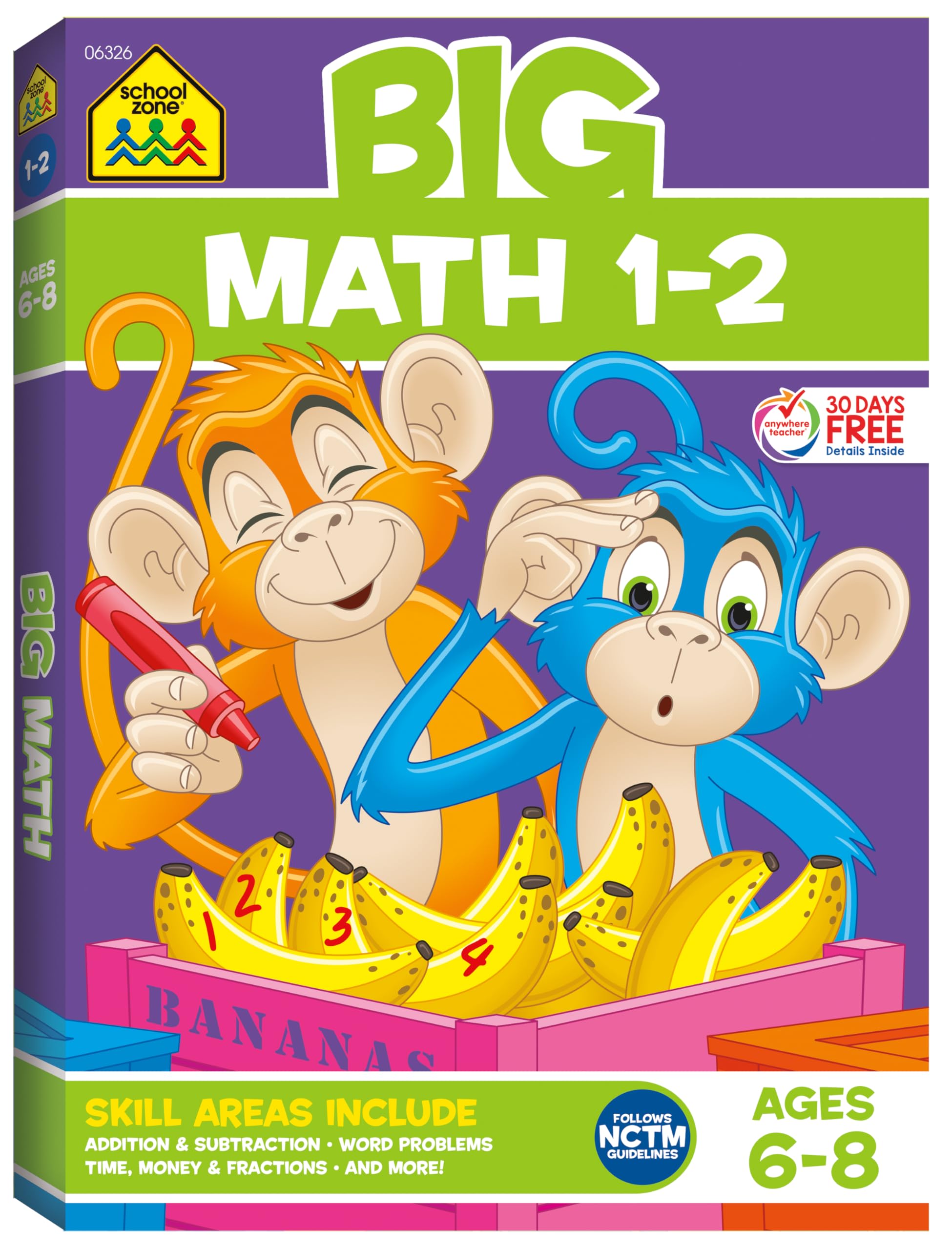 School Zone Big Math 12 Workbook: 320 Pages, 1st Grade, 2nd Grade, Elementary Math, Addition, Subtraction, Word Problems, Time,
