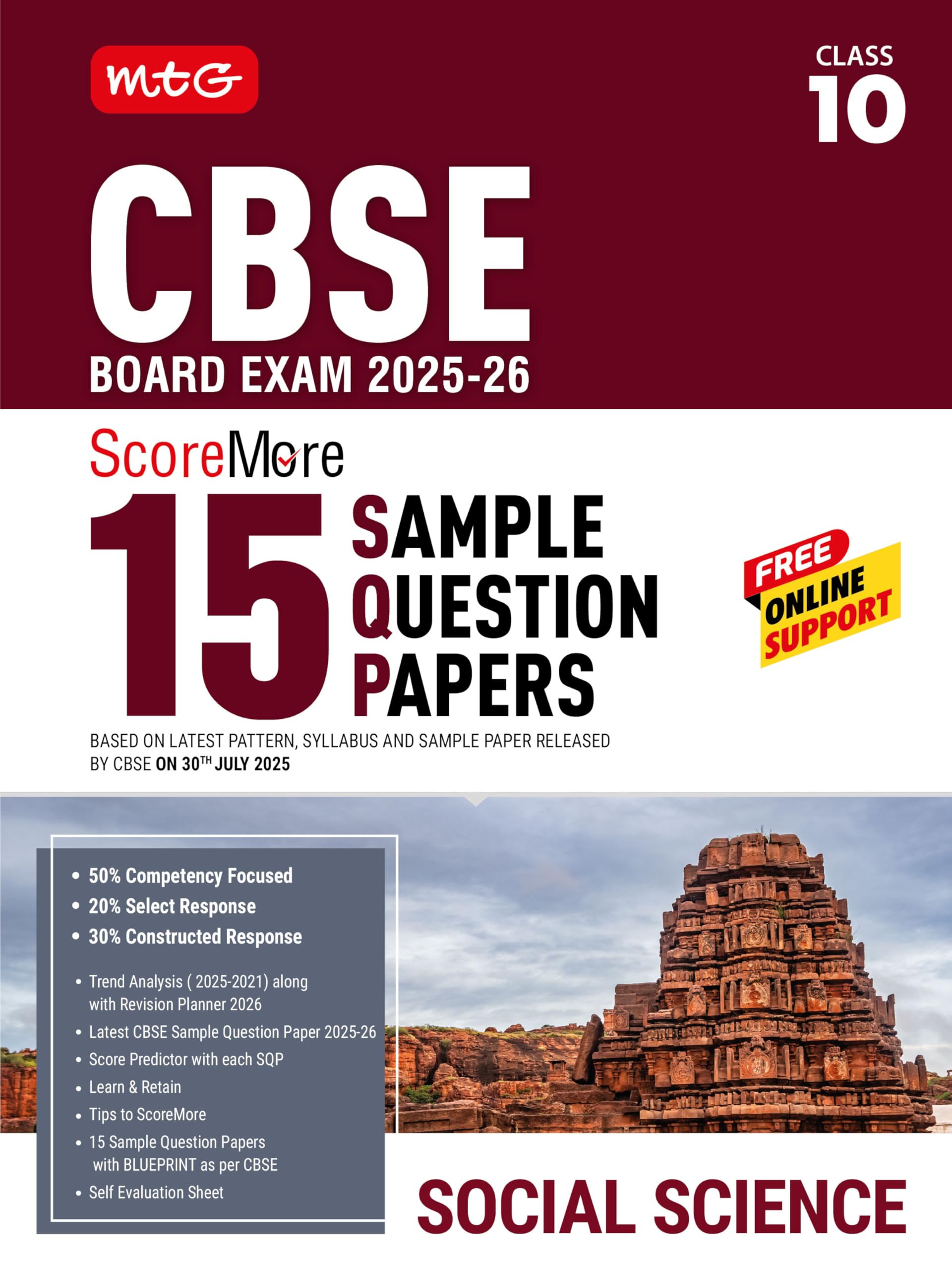 Mtg Cbse Class 10 Scoremore 15 Sample Papers SocialScience Book For 20252026 Board Exam | ChapterWise CompetencyBased Questi