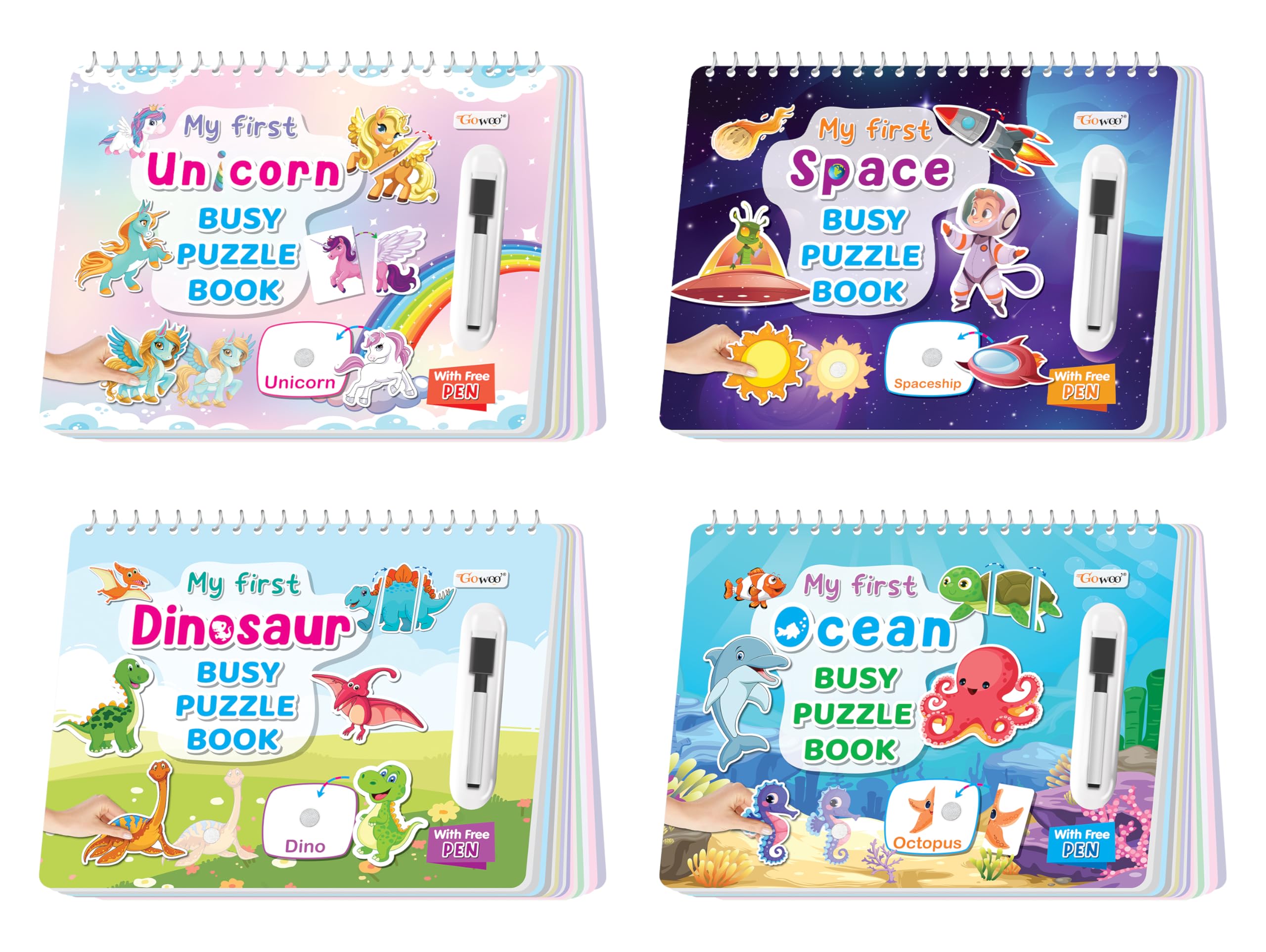 My First Unicorn, Space, Dinosaur and Ocean Busy Puzzle Book : Kids learning activity book, Activity Sticker Book for Early Lear