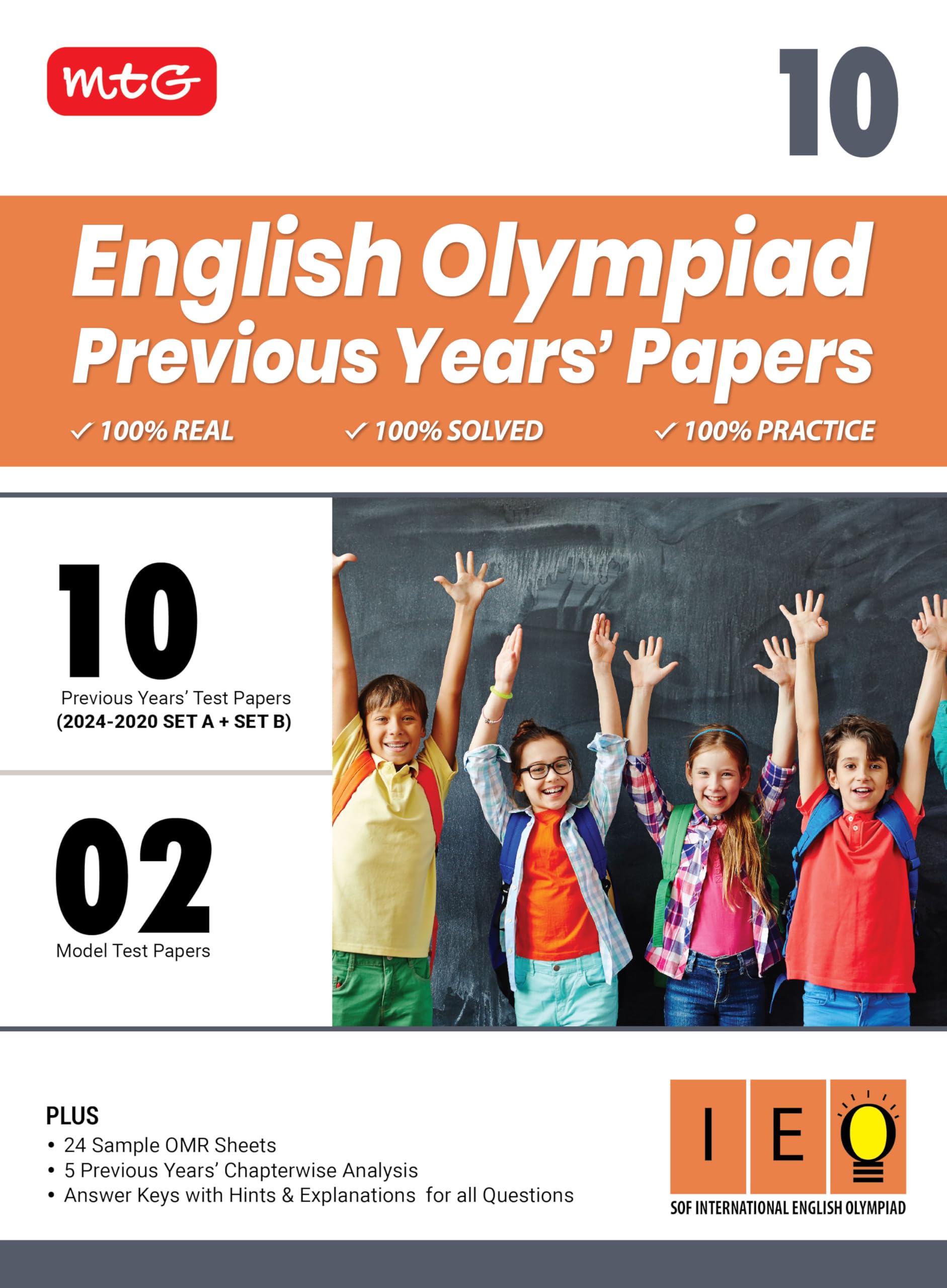 MTG Class10 IEO Olympiad 10 Previous Years Papers English (20242020 Set A & B)  Model Test Papers with 24 Sample OMR Sheets &