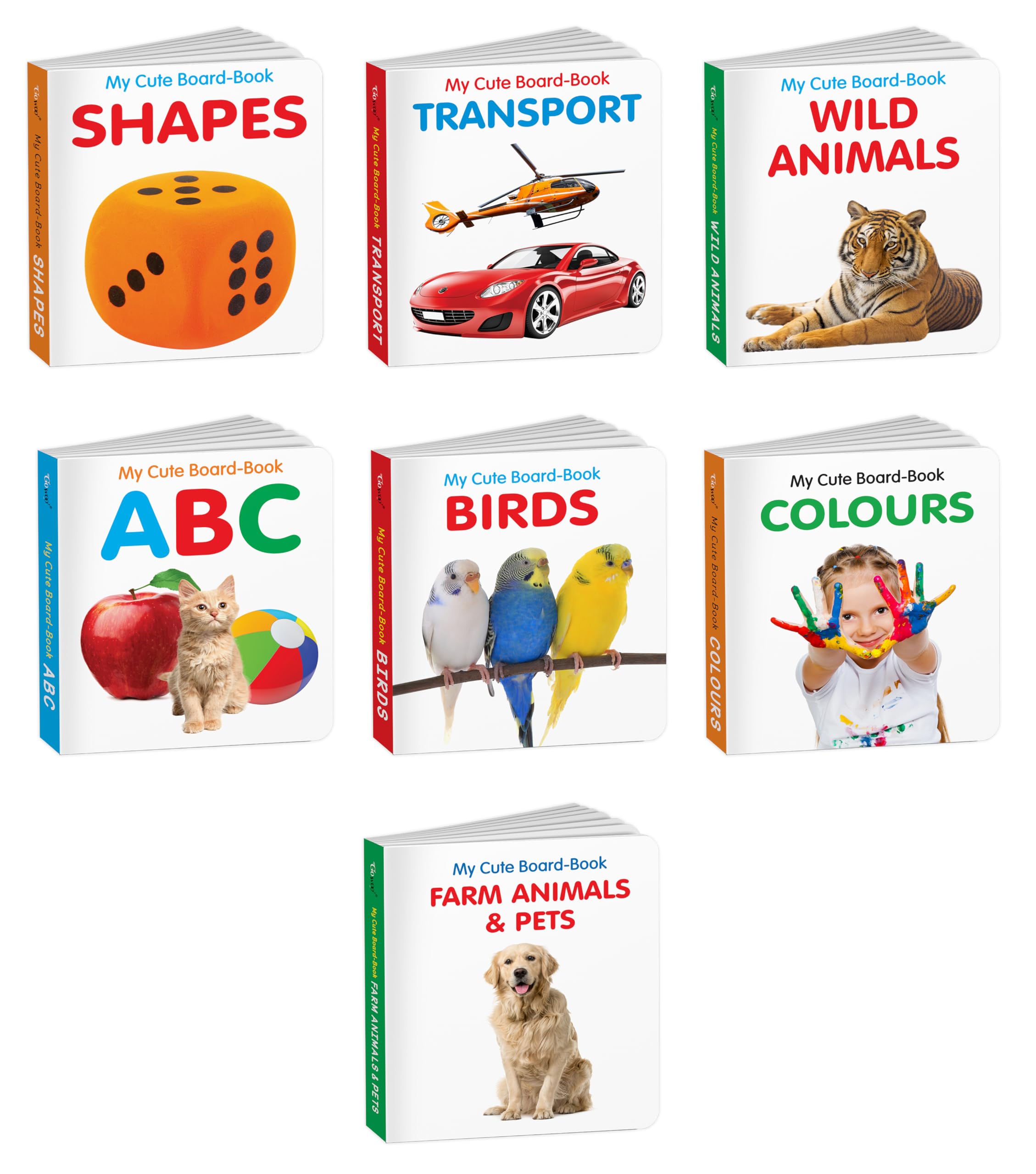 My Cute Board Book ABC, Transport, Colours, Birds, Wild Animals, Farm Animals & Pets and Shapes : Baby Board Books, Picture Book