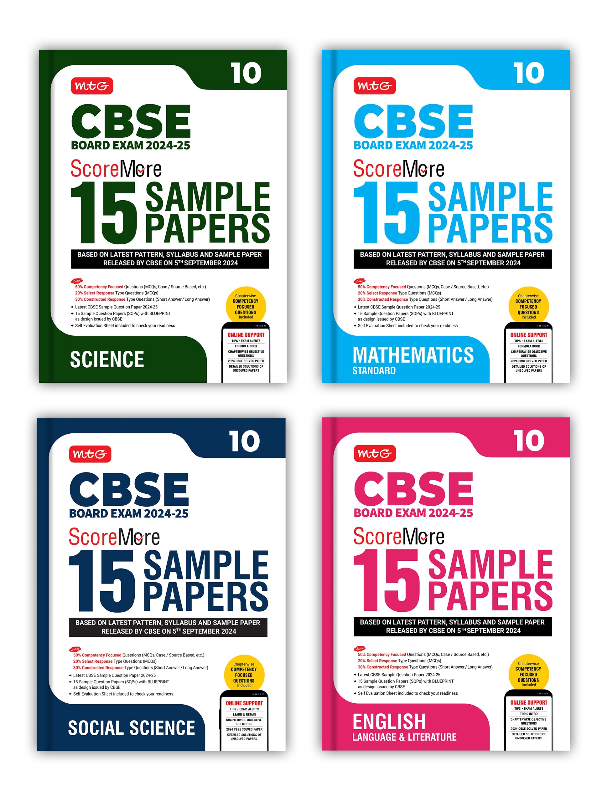 MTG CBSE Class 10 ScoreMore 15 Sample Papers Science, Mathematics Standard, SocialScience & English Books For 2025 Board Exam (